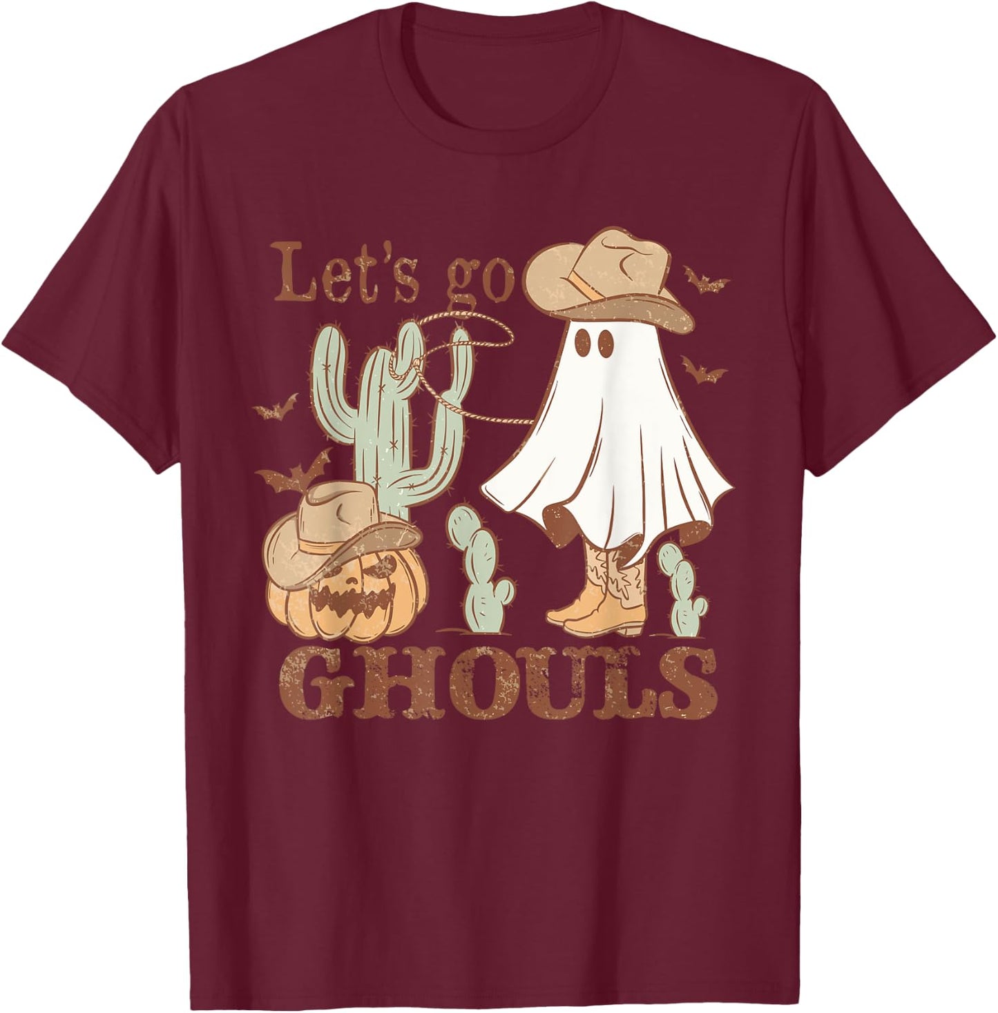 Let´s go Ghoul Ghost Cowboy Hat Lasso Rodeo Halloween T-Shirt - T-Shirt | Maroon