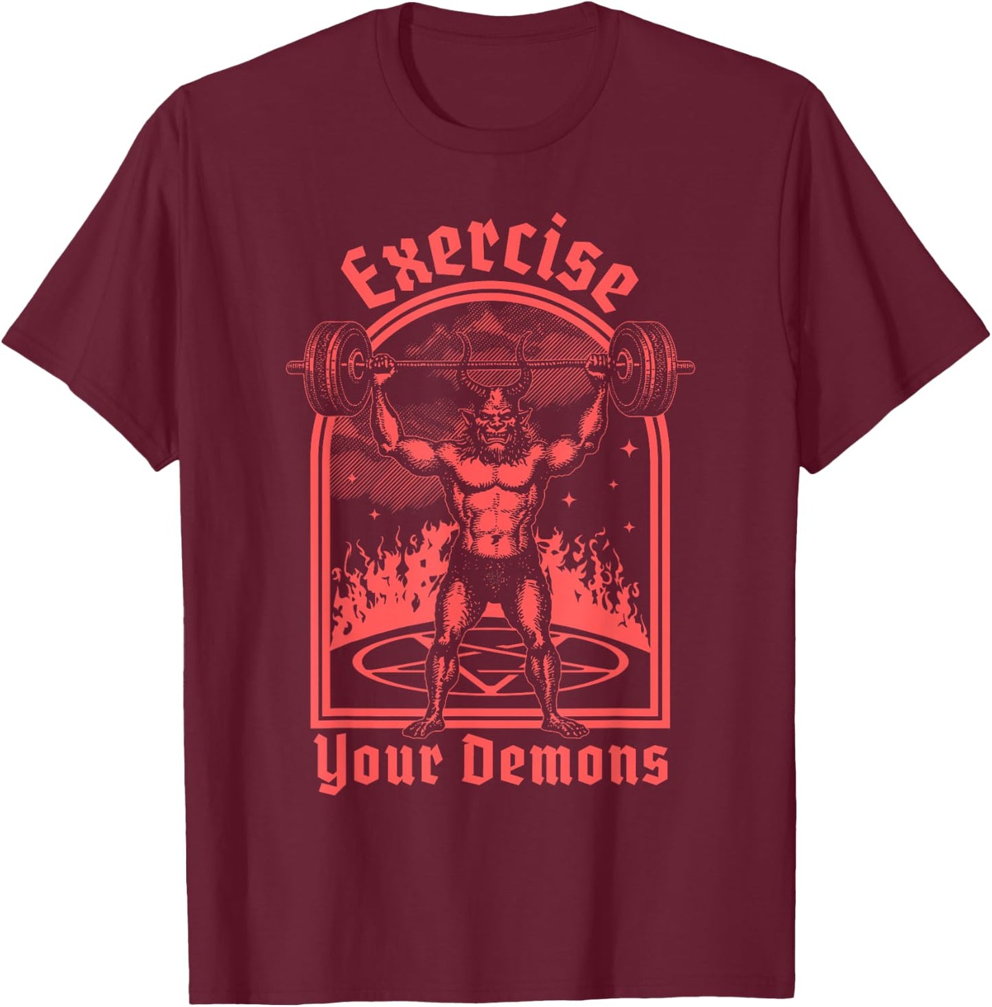 Exercise Your Demons - Satanic Baphomet Satan Funny Workout T-Shirt - T-Shirt | Maroon