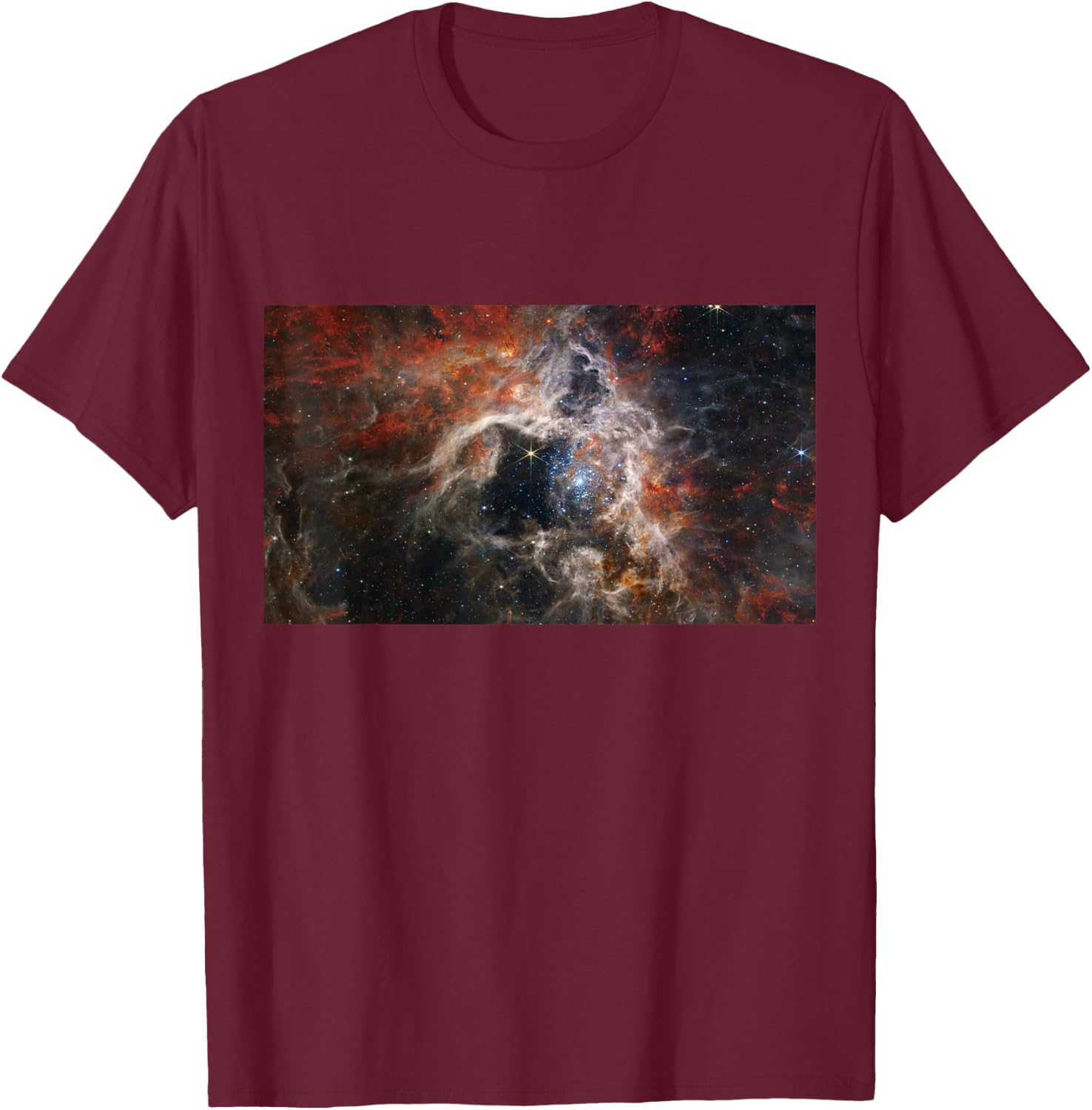 Webb Space Telescope New Image Tarantula Nebula Stars JWST T-Shirt - T-Shirt | Maroon