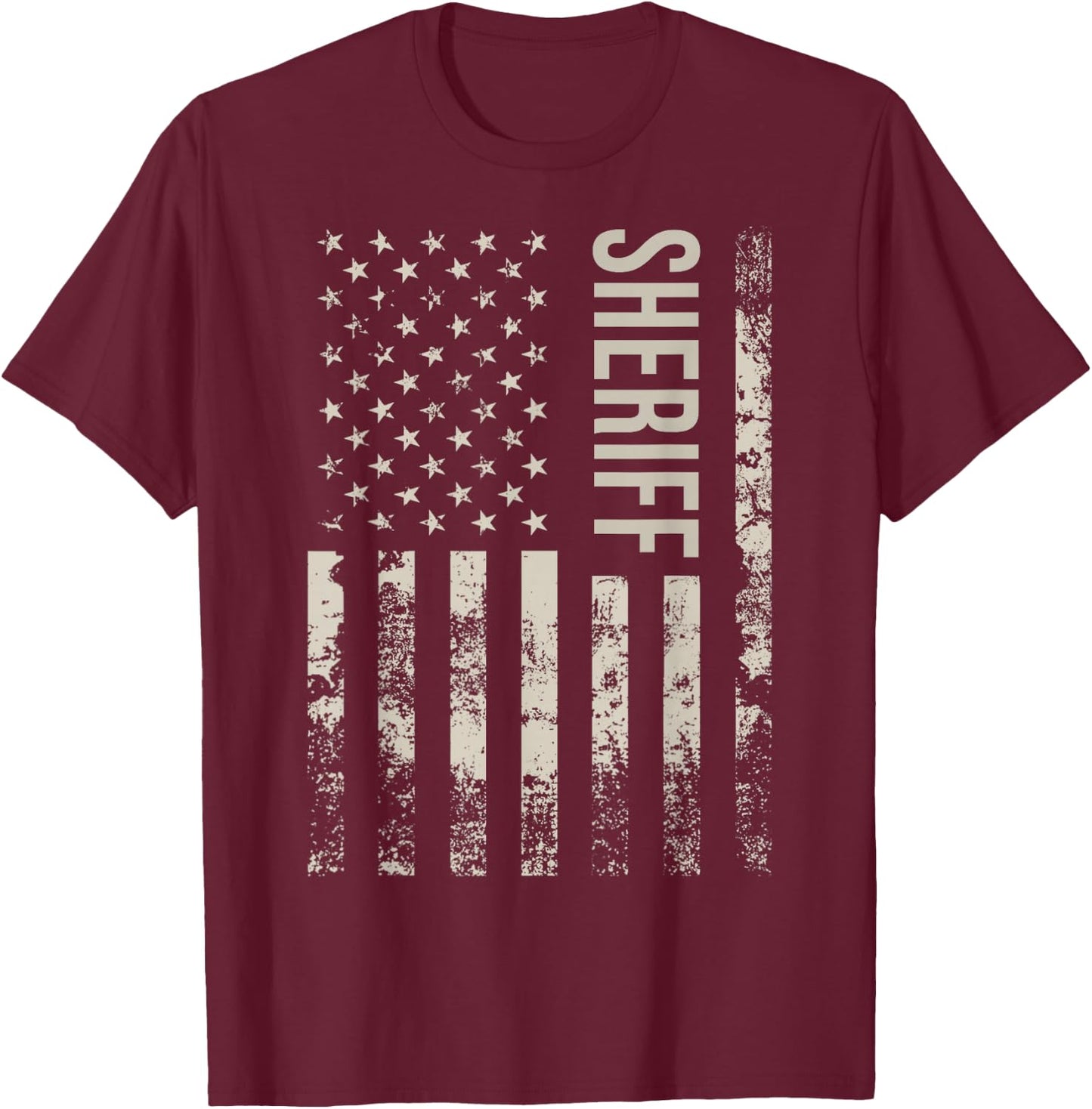 Vintage US American Flag Sheriff T-Shirt - T-Shirt | Maroon