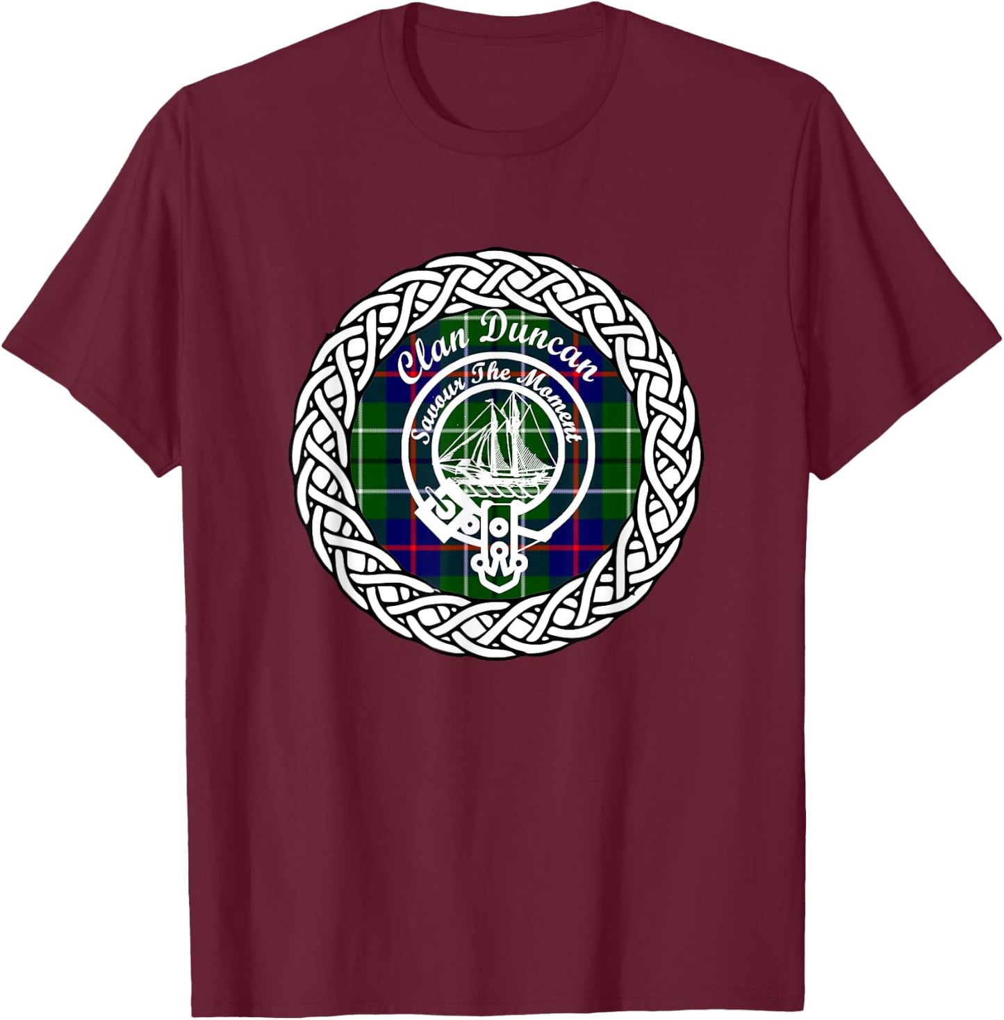 Duncan Scottish Clan Crest and Tartan T-Shirt - T-Shirt | Maroon