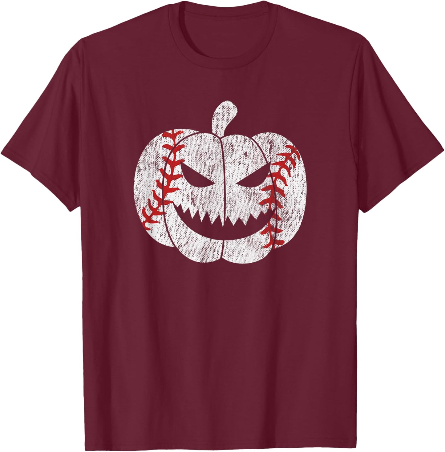 Baseball Player Scary Pumpkin Vintage Costume Halloween T-Shirt - T-Shirt | Maroon