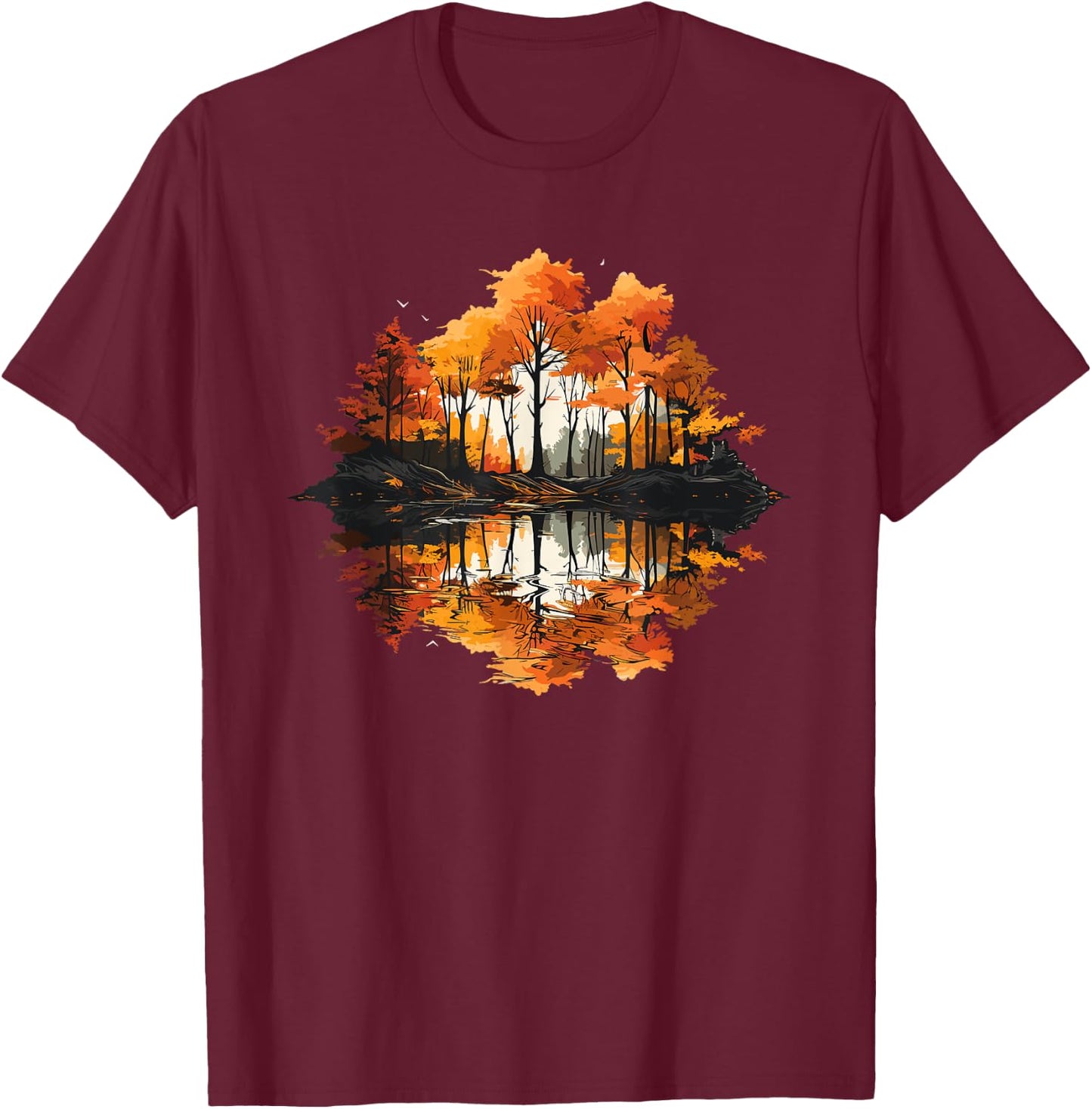Nature Reflection Forest Trees Outdoor Wildlife T-Shirt - T-Shirt | Maroon