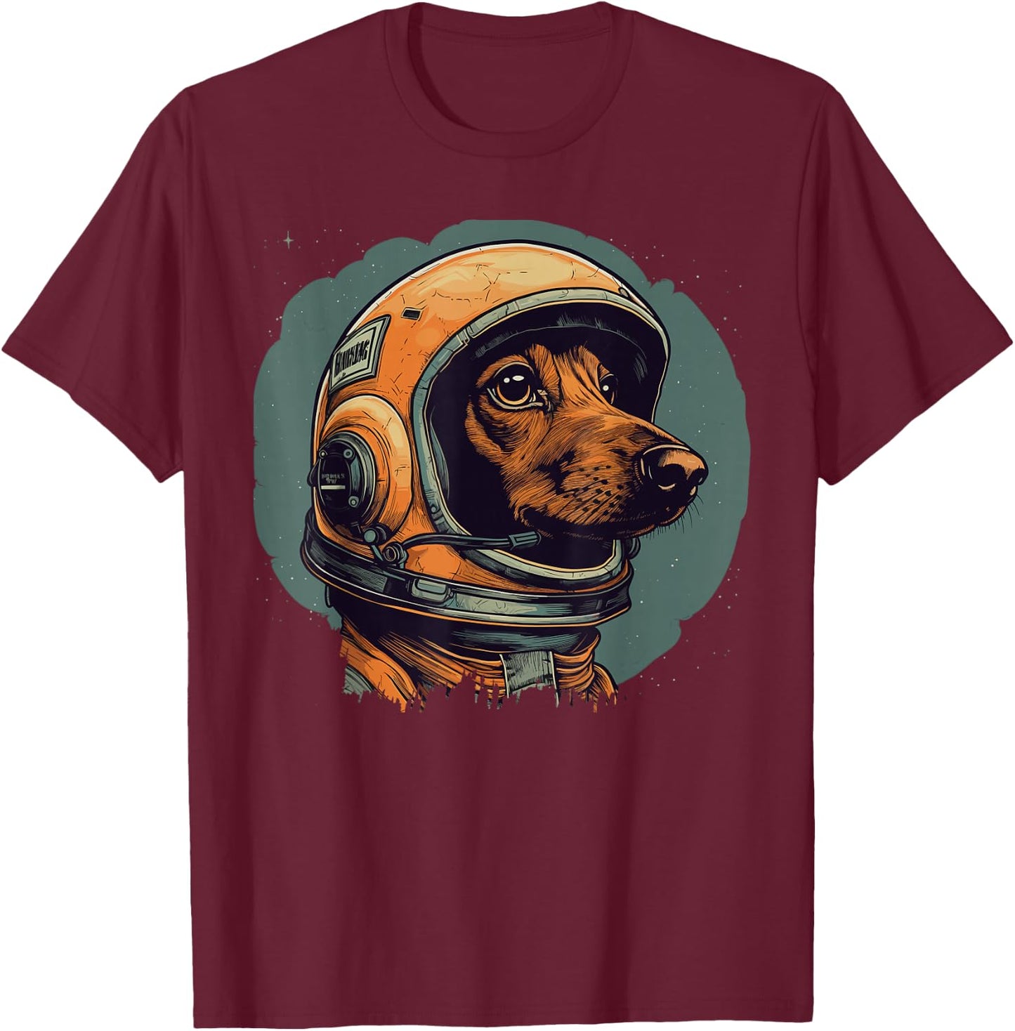 Vintage Dachshund Wiener Astronaut Dog In Space Helmet Suite T-Shirt - T-Shirt | Maroon