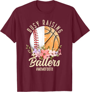 Baseball Basketball Mom Of Both Busy Raising Ballers T-Shirt - T-Shirt | Maroon