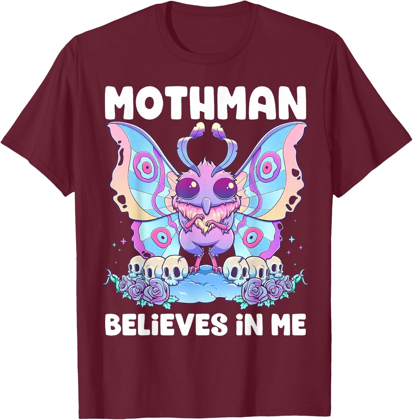 Pastel Goth Mothman Believes In Me Gothic Cryptid Wicca T-Shirt - T-Shirt | Maroon