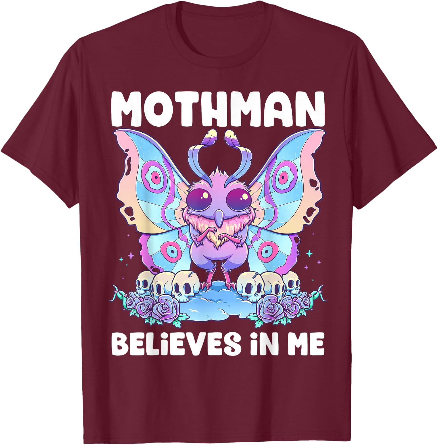 Pastel Goth Mothman Believes In Me Gothic Cryptid Wicca T-Shirt - T-Shirt | Maroon