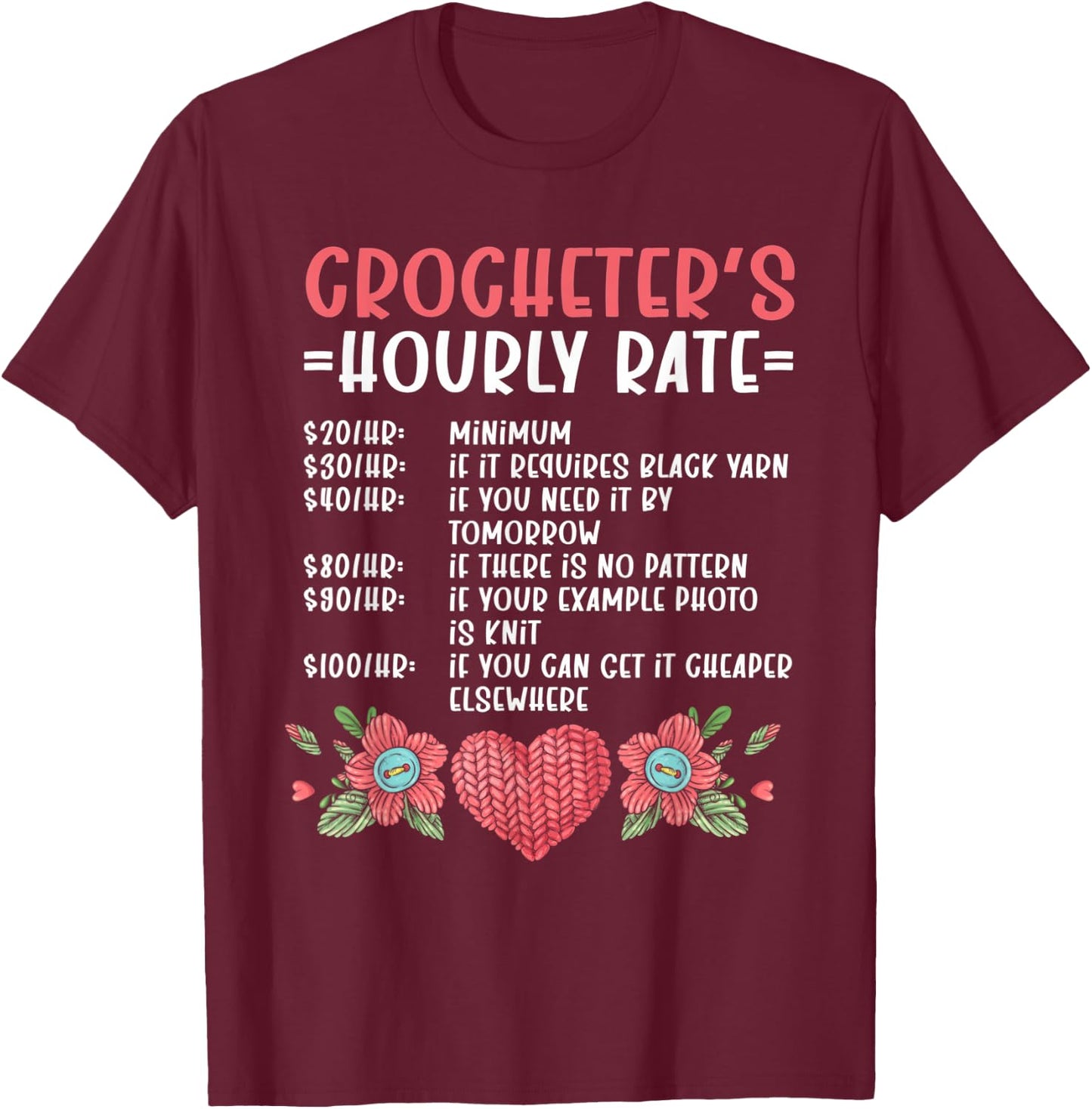 Crochet Yarn Crocheting T-Shirt - T-Shirt | Maroon