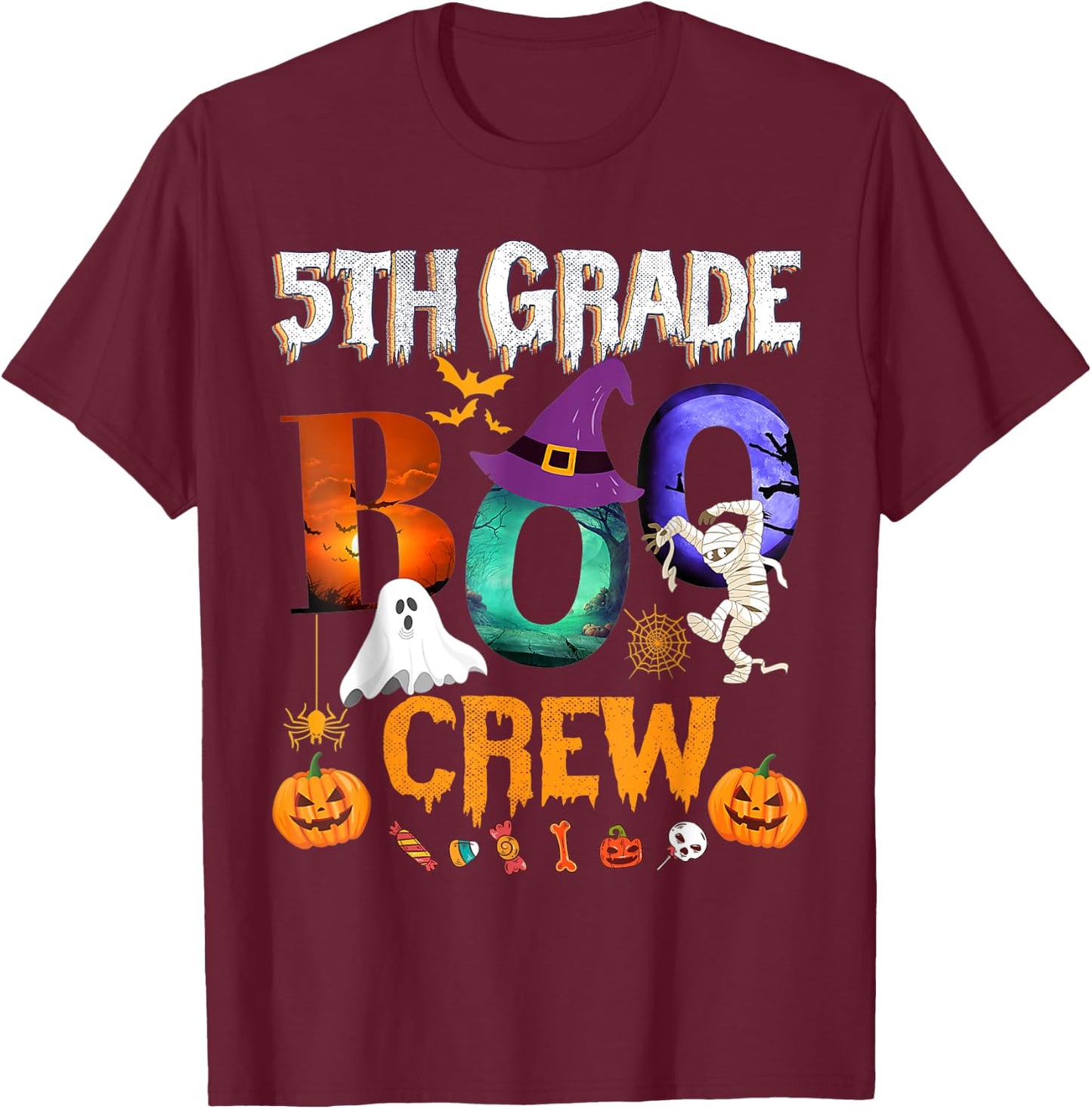5th Grade Boo Crew Teacher Student Funny Halloween Costume Women Kids T-Shirt - T-Shirt | Maroon