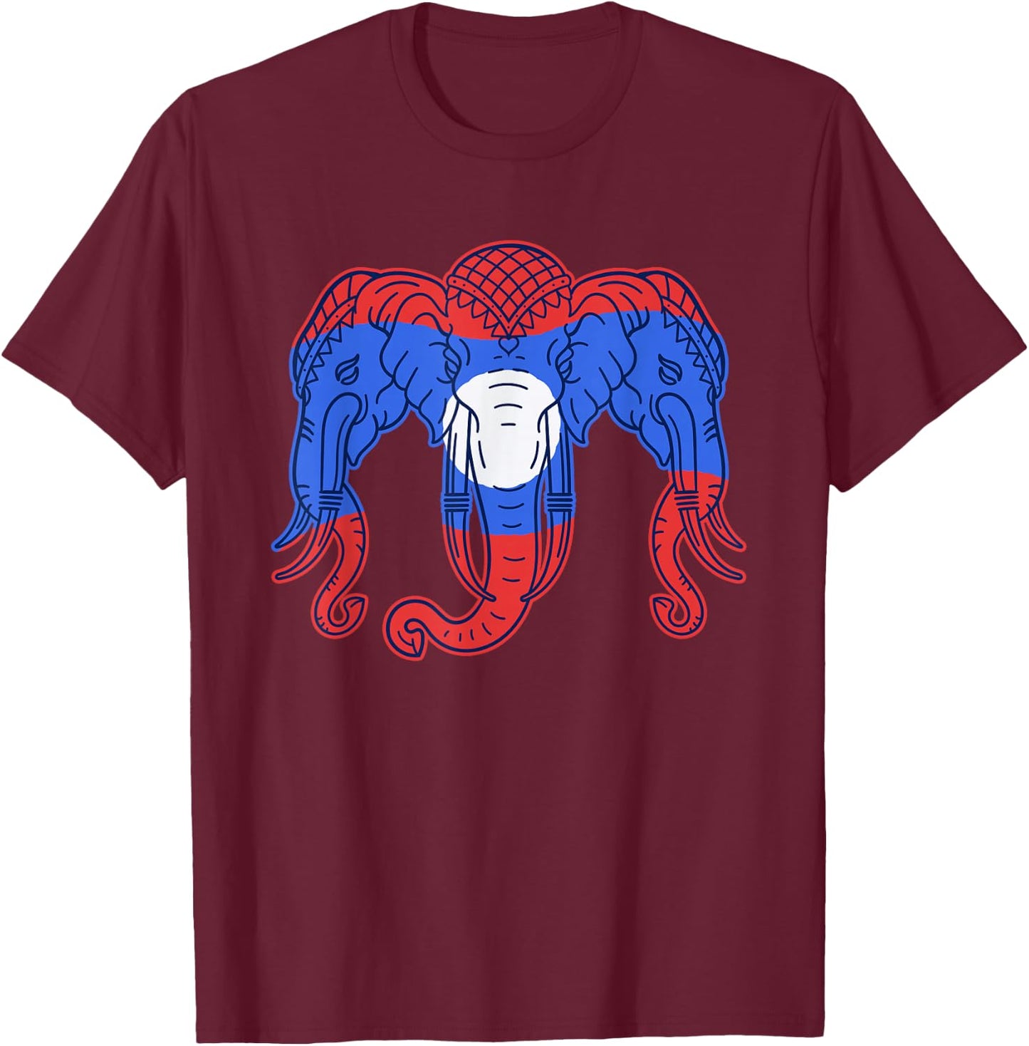 3 Headed Elephant Kingdom of Laos Flag Funny Lao Erawan T-Shirt - T-Shirt | Maroon