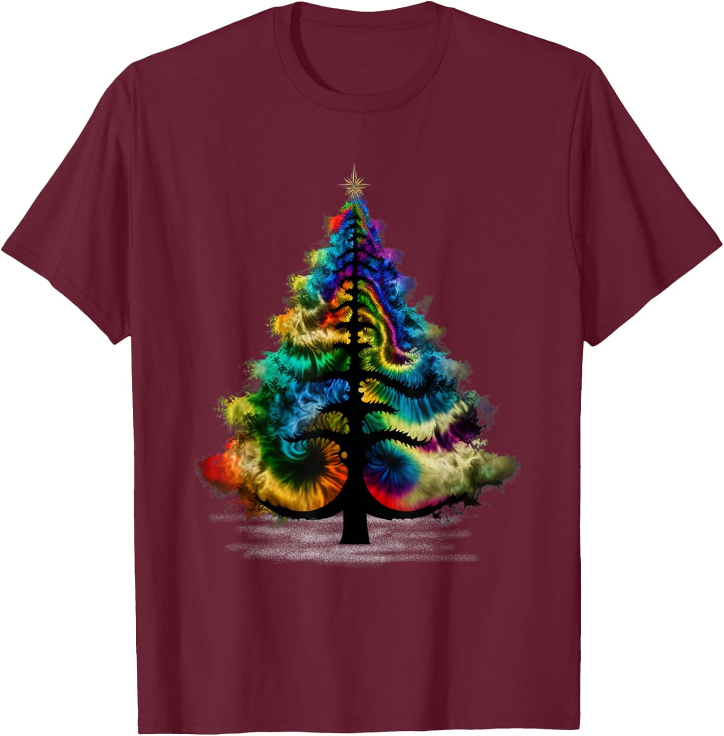 Christmas Tree Tie Dye Colorful Shirt Men Women Cute Tree T-Shirt - T-Shirt | Maroon