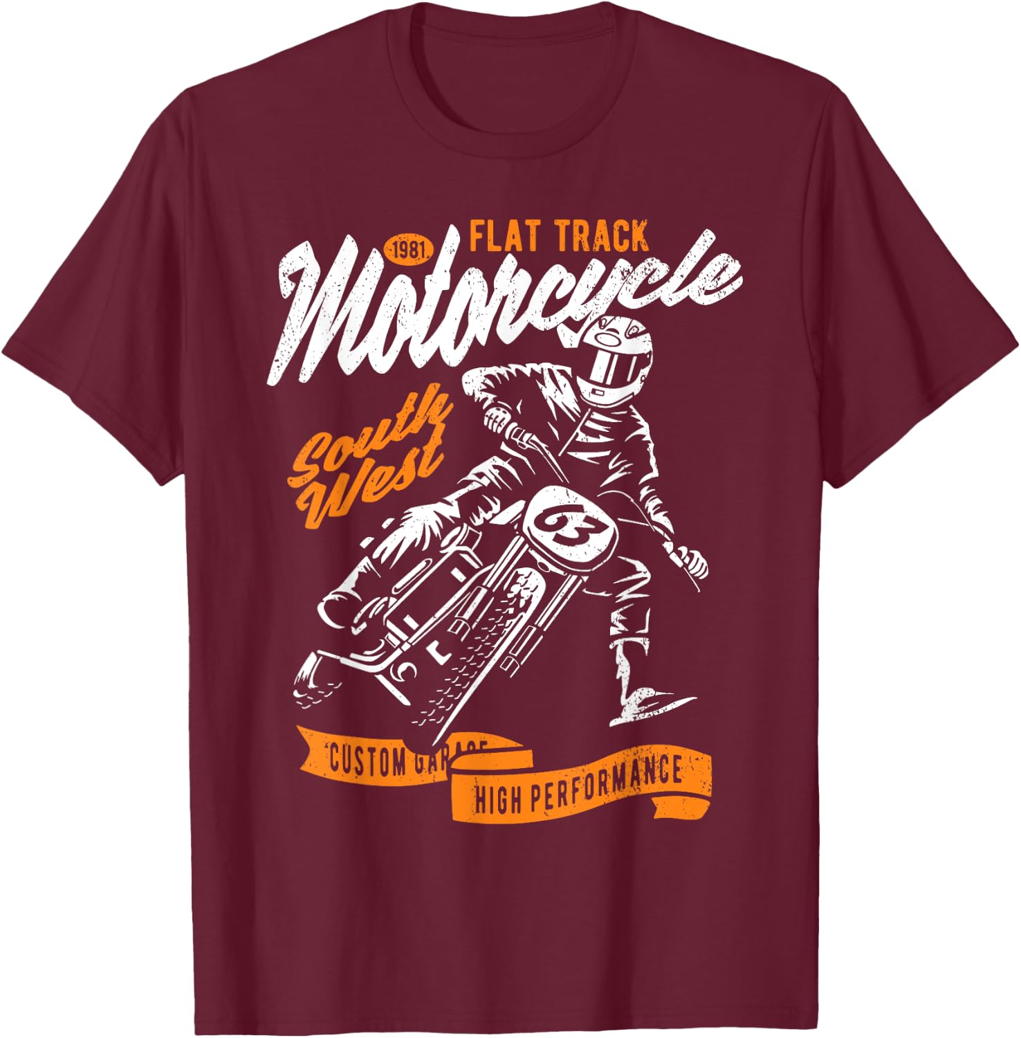 Flat Track Motorcycle Vintage Style Retro Race Design T-Shirt - T-Shirt | Maroon