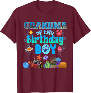 Grandma Of The Birthday Boy Aquarium Sea Animals Matching T-Shirt - T-Shirt | Maroon