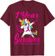 One 1 Years Survivor Breast Cancer Awareness Unicorn T-Shirt - T-Shirt | Maroon