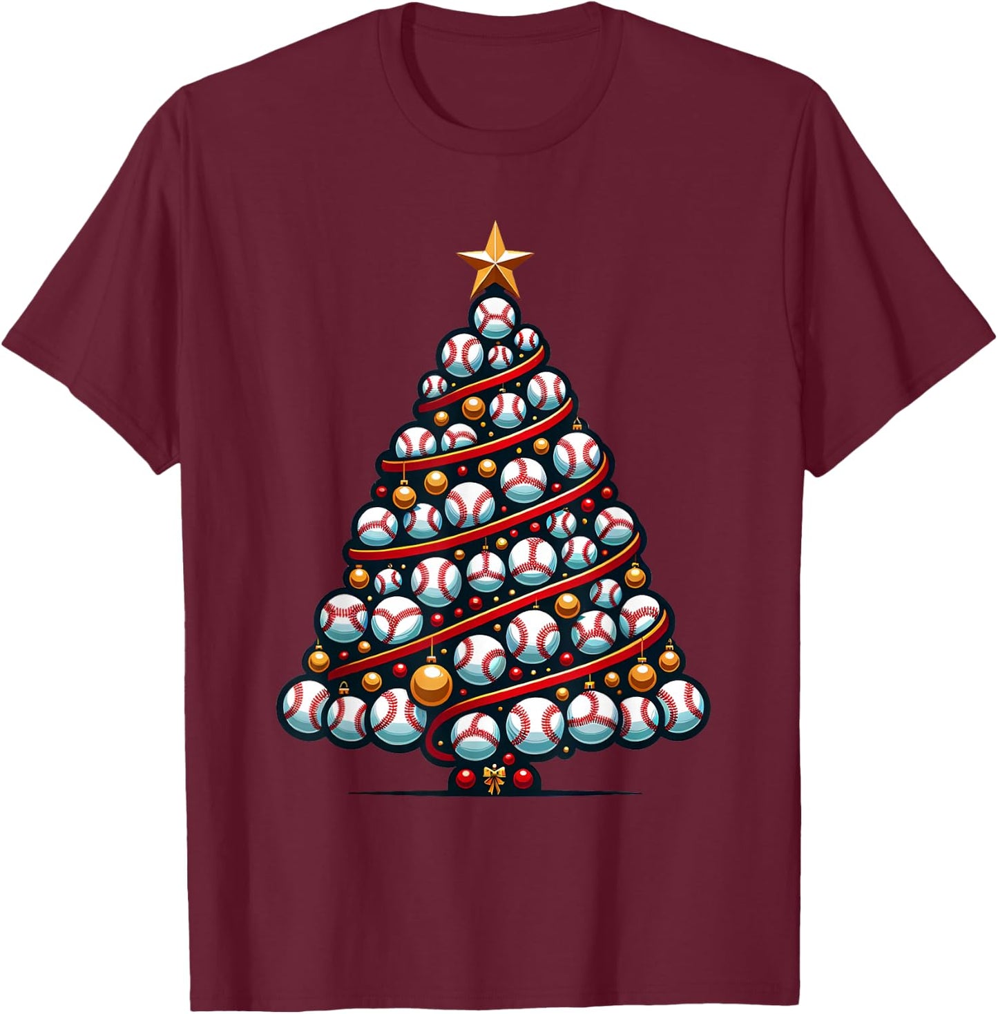 Baseball Christmas Tree For Sports Lovers Player T-Shirt - T-Shirt | Maroon
