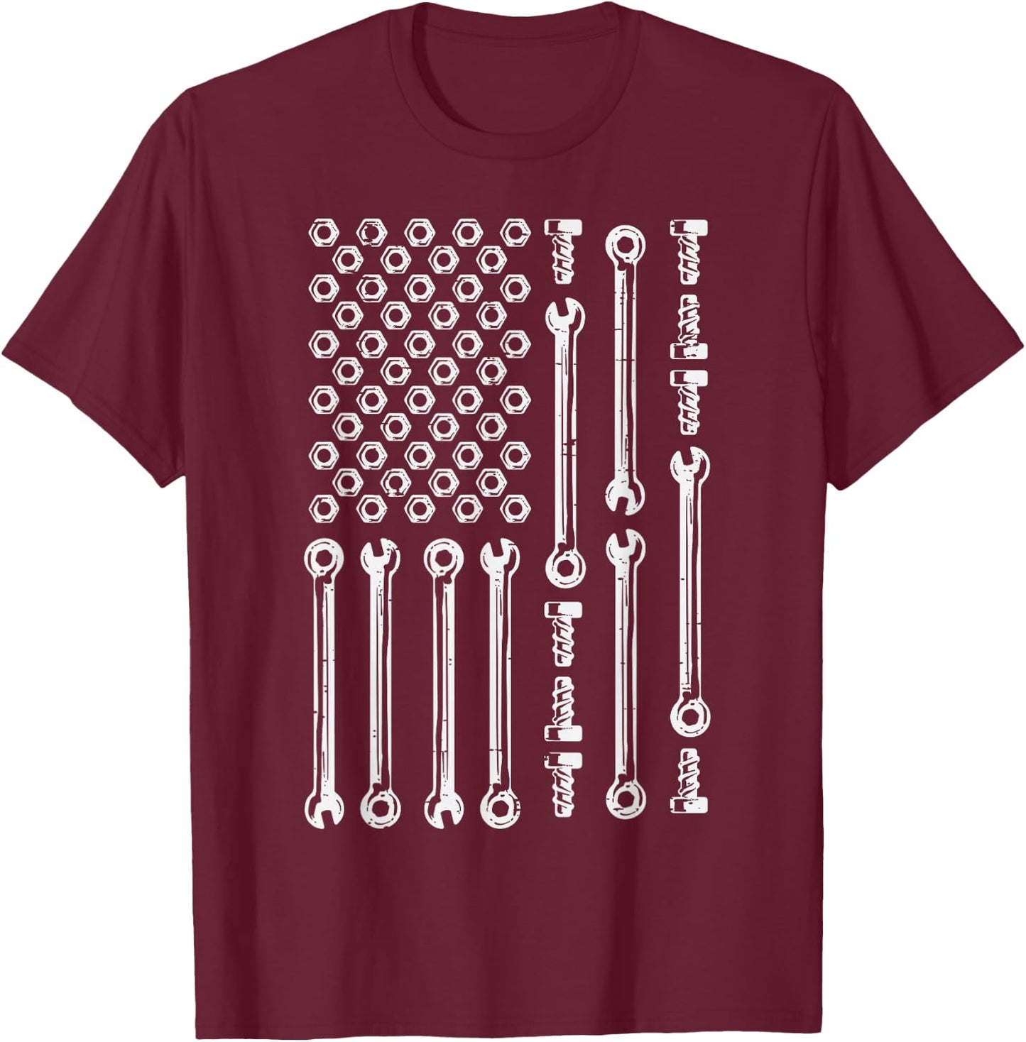 USA Flag Wrenches Car Auto Mechanic Garage Patriotic Men Dad T-Shirt - T-Shirt | Maroon