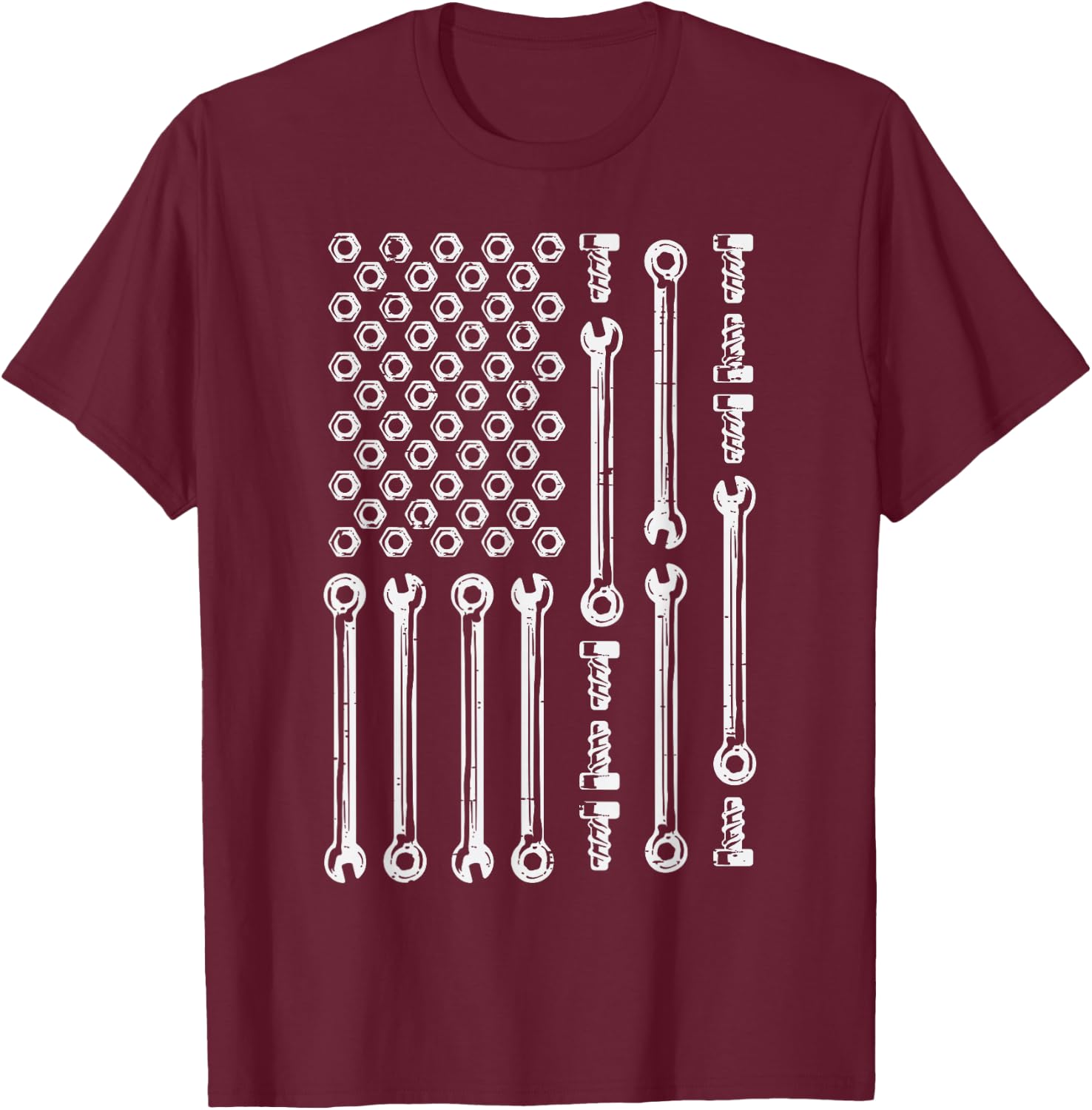 USA Flag Wrenches Car Auto Mechanic Garage Patriotic Men Dad T-Shirt - T-Shirt | Maroon