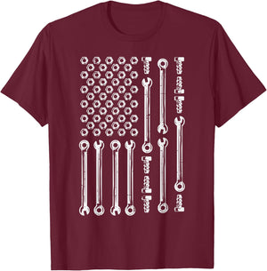 USA Flag Wrenches Car Auto Mechanic Garage Patriotic Men Dad T-Shirt - T-Shirt | Maroon