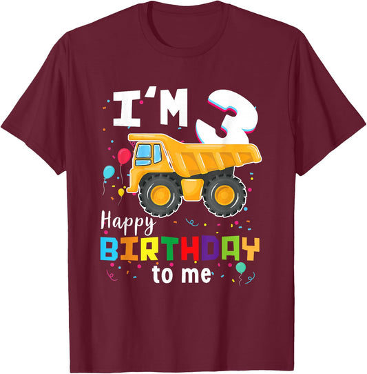 3rd Birthday Construction Birthday Shirt Boy 3 Dump Truck T-Shirt - T-Shirt | Maroon