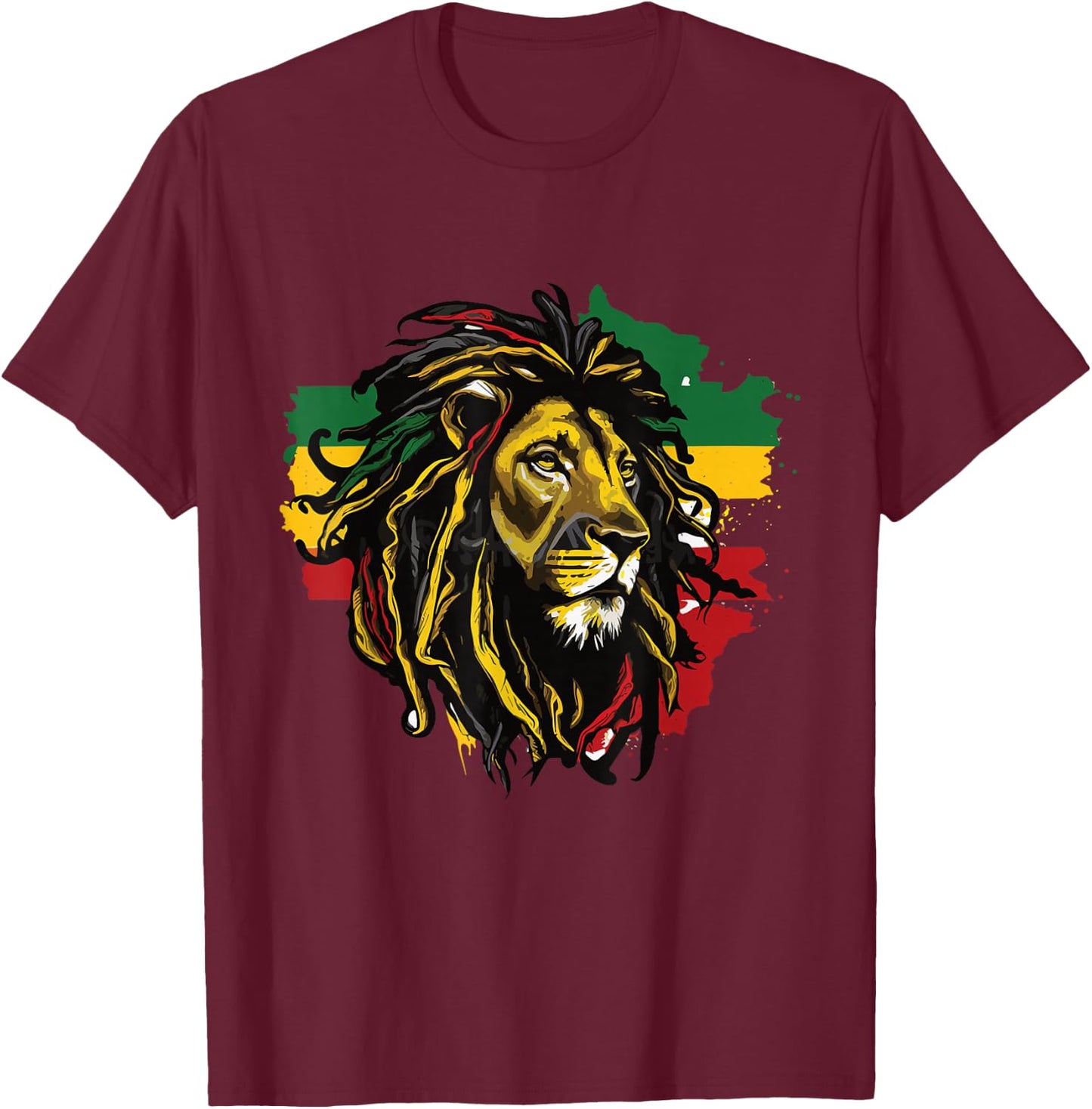 Jamaican Lion Jamaican Rasta Flag Lion Of Judah Reggae Music T-Shirt - T-Shirt | Maroon