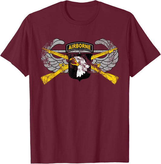 101st Airborne Patch - Infantry Rifles and Air Assault Wings T-Shirt - T-Shirt | Maroon