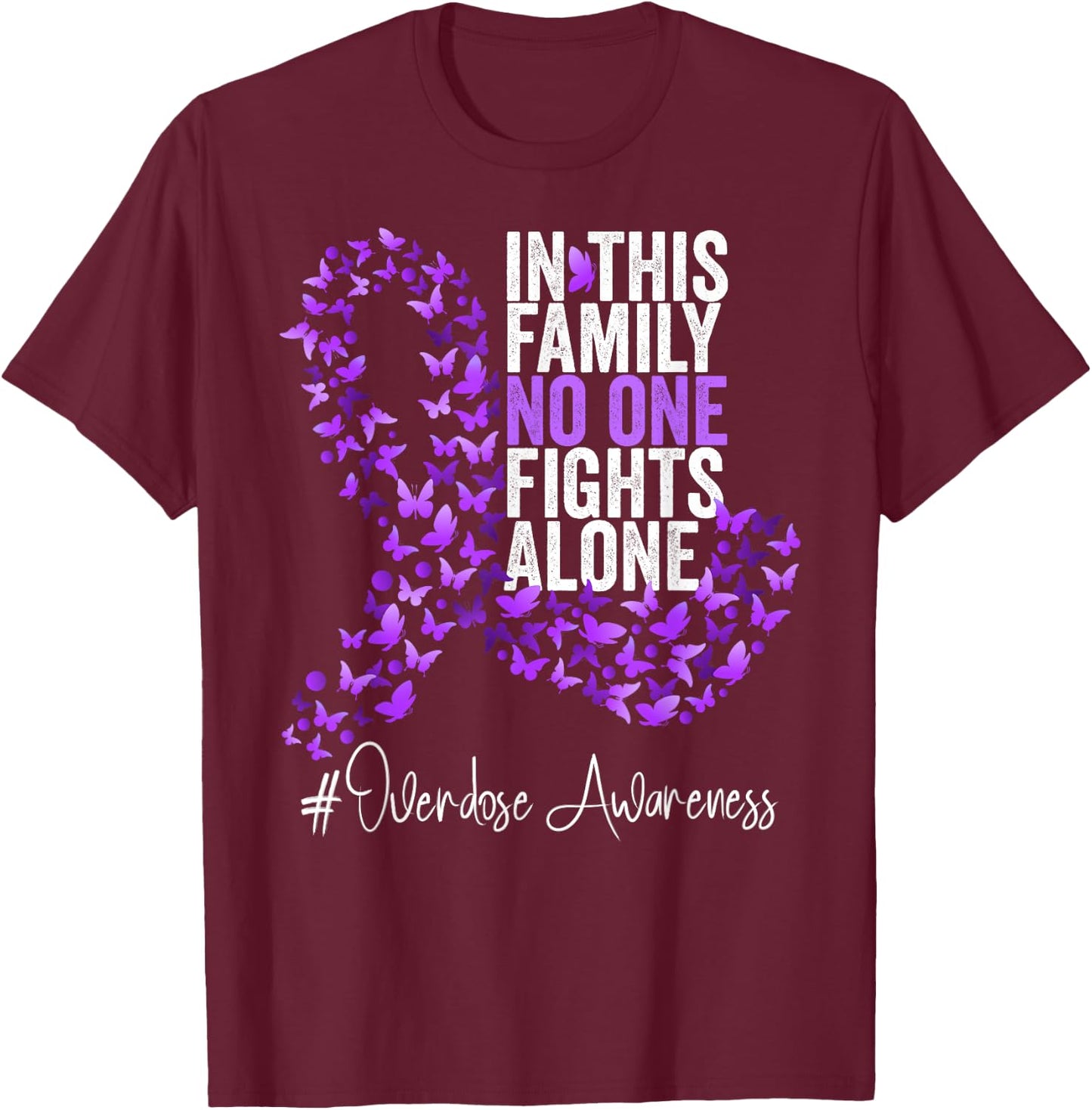 Overdose Awareness Month Purple Ribbon T-Shirt - T-Shirt | Maroon