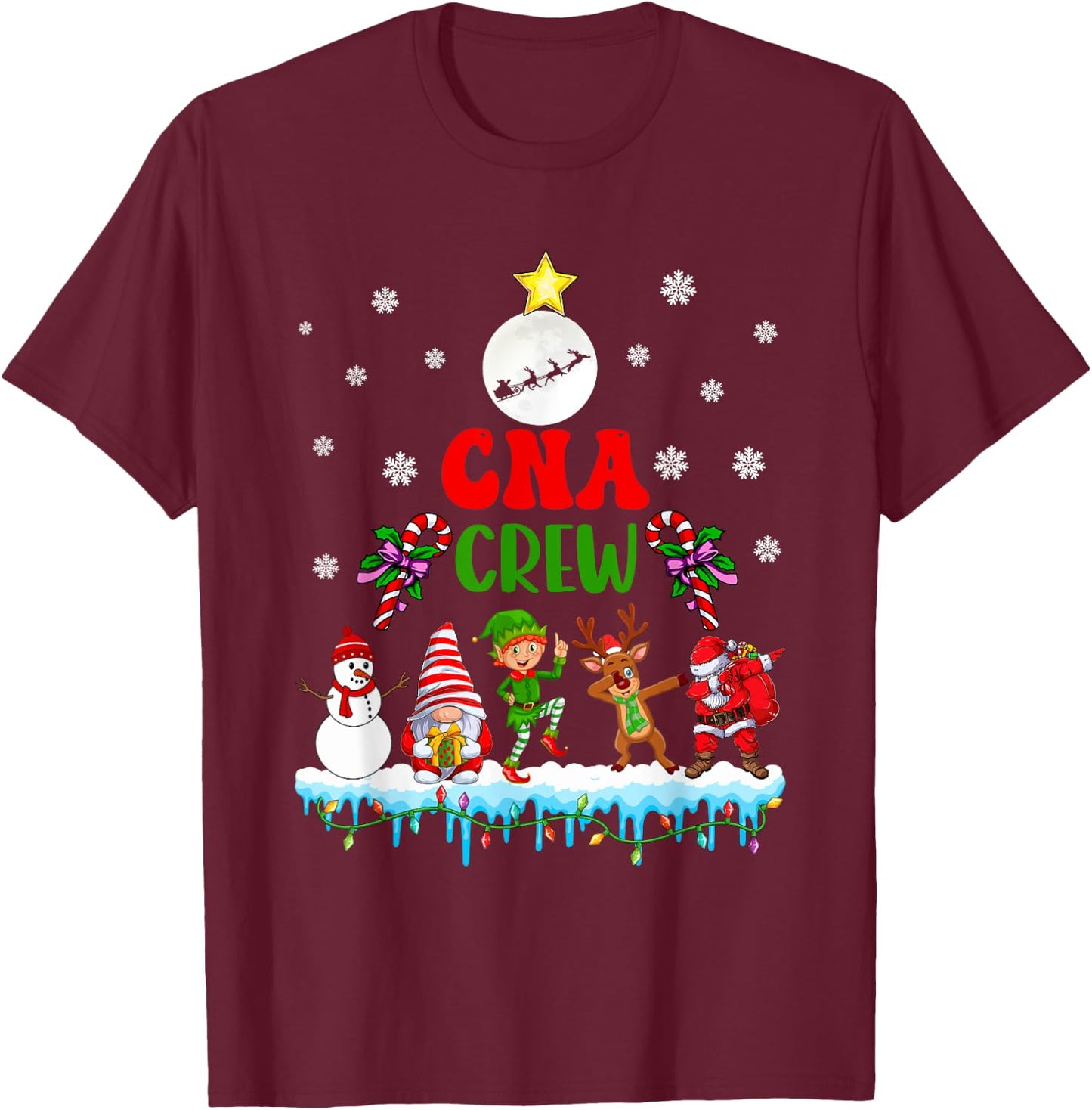 CNA Crew Xmas Dabbing Reindeer Santa Elf Proud Nurse Nursing T-Shirt - T-Shirt | Maroon