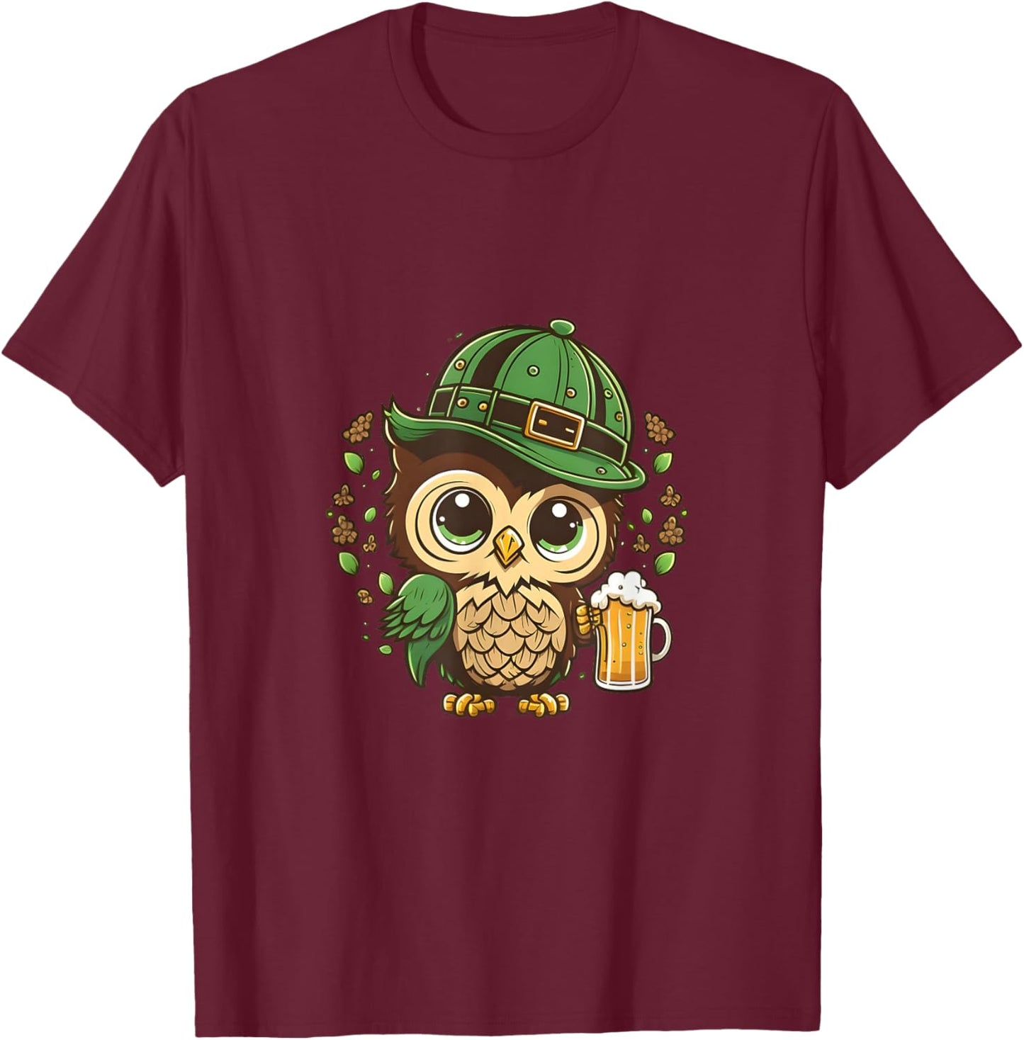 Happy St. Patrick's Day Owl Bird Beer St Pat T-Shirt - T-Shirt | Maroon
