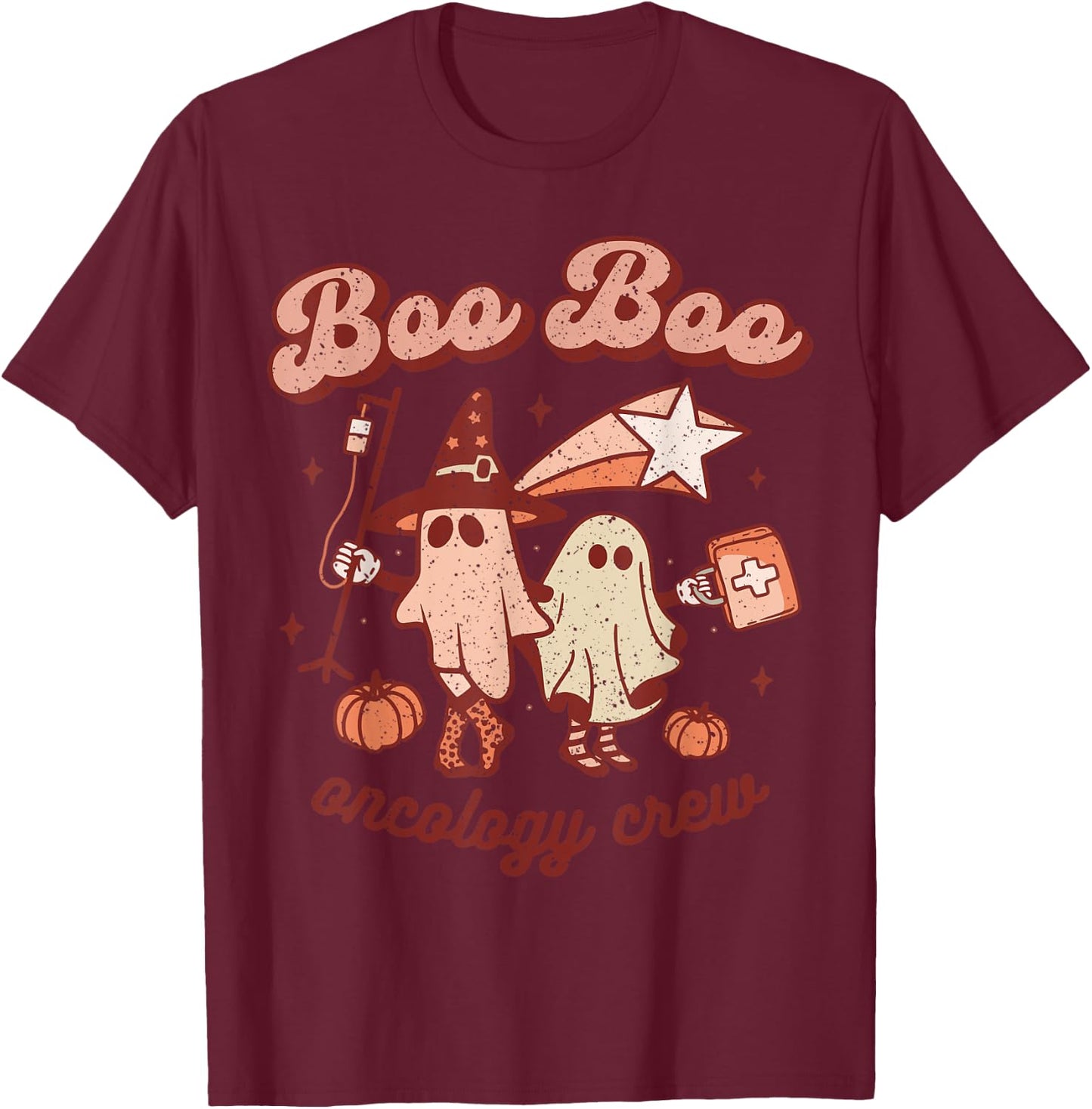 Spooky Boo Oncology Nurse Halloween Crew Fall ONC Nursing T-Shirt - T-Shirt | Maroon