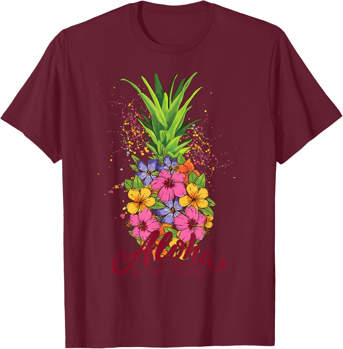Hawaiian-Shirt Aloha Hawaii Kids Girl Women Pineapple Floral T-Shirt - T-Shirt | Maroon