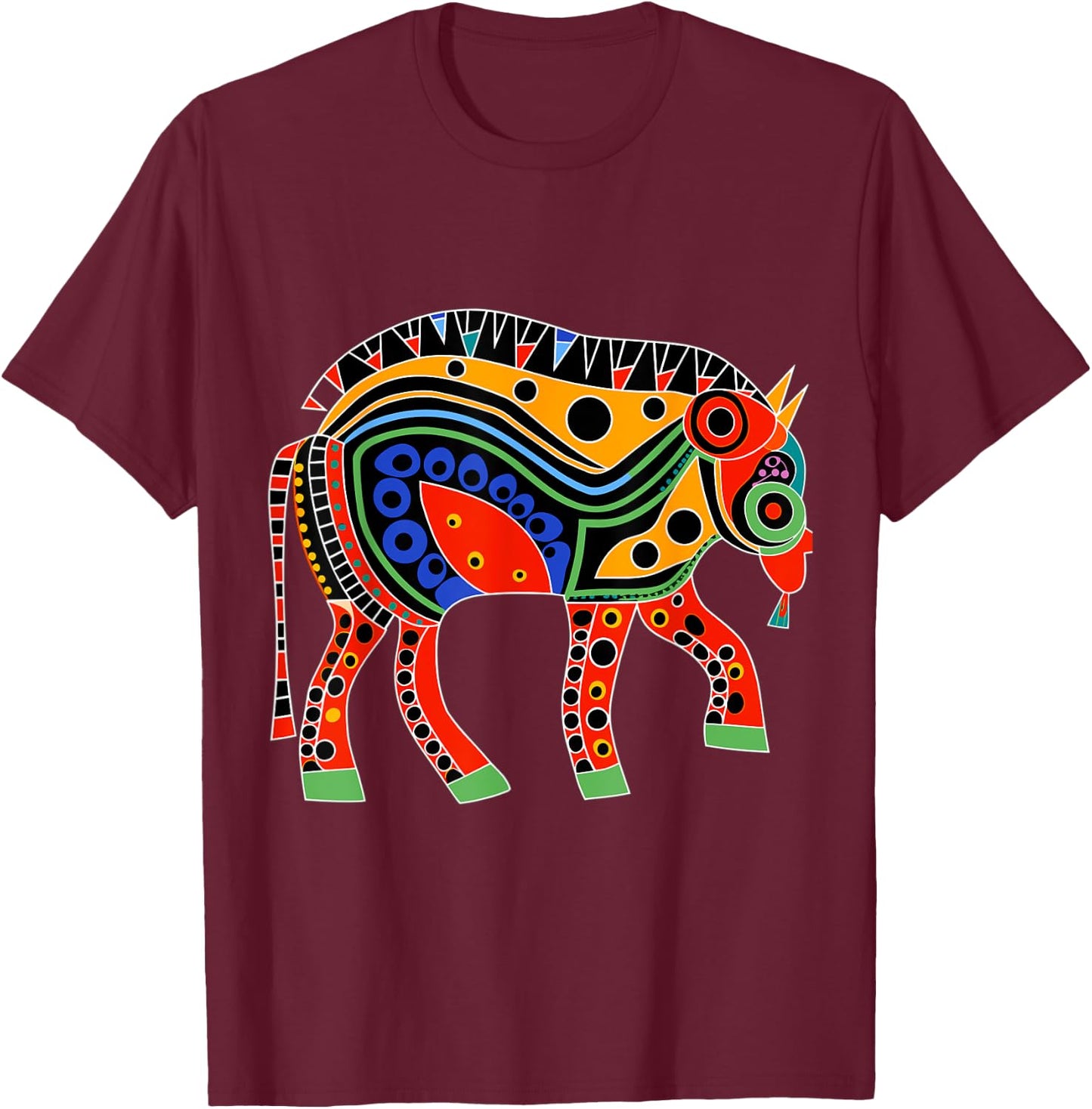 Native American Bison Pacific Northwest Coast Art Style T-Shirt - T-Shirt | Maroon