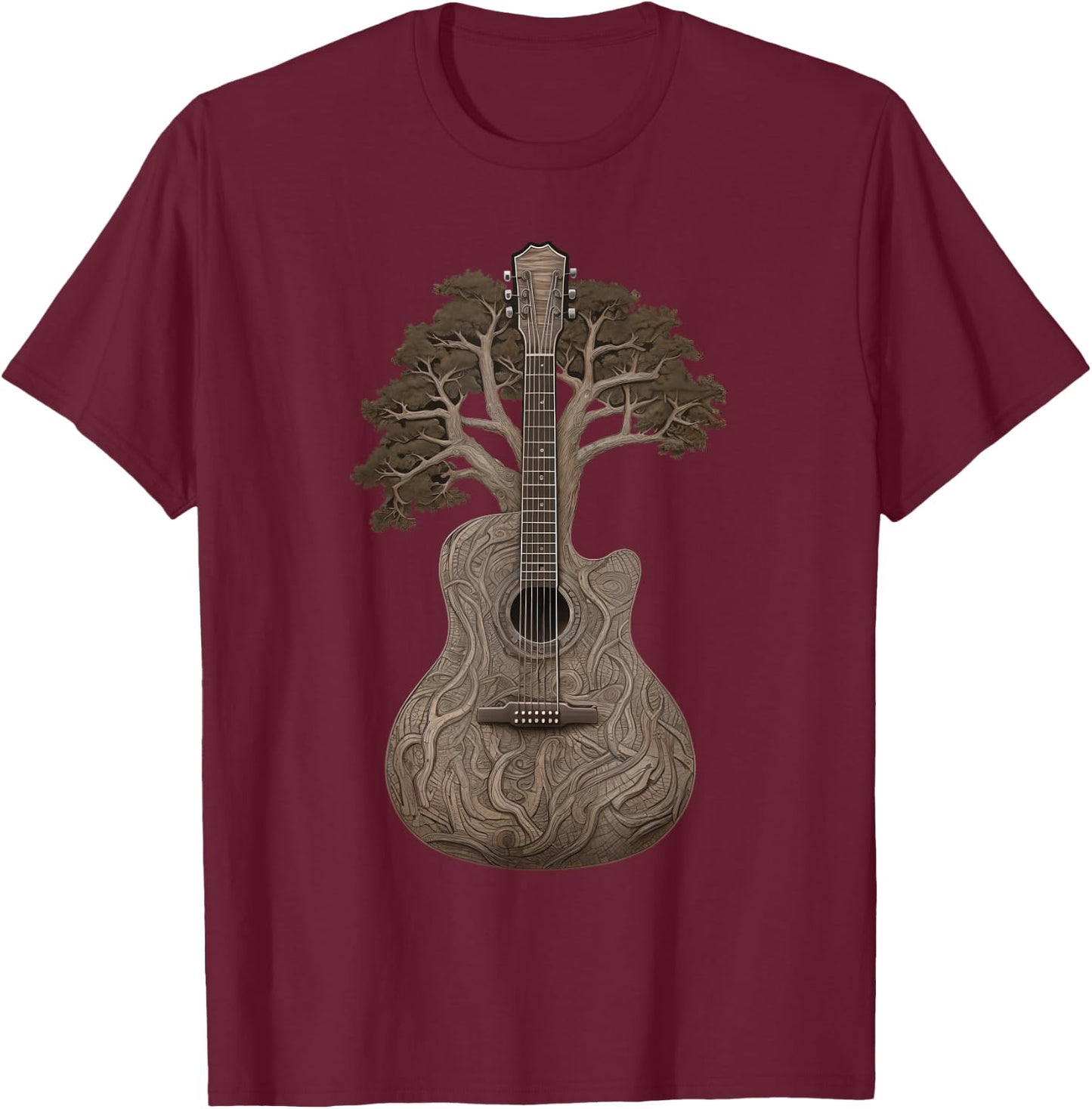 Harmonious Tree of Life Acoustic Guitar T-Shirt - T-Shirt | Maroon