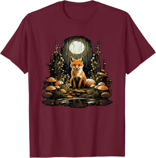 Cottagecore Fox Aesthetic Mushroom Outfit T-Shirt - T-Shirt | Maroon