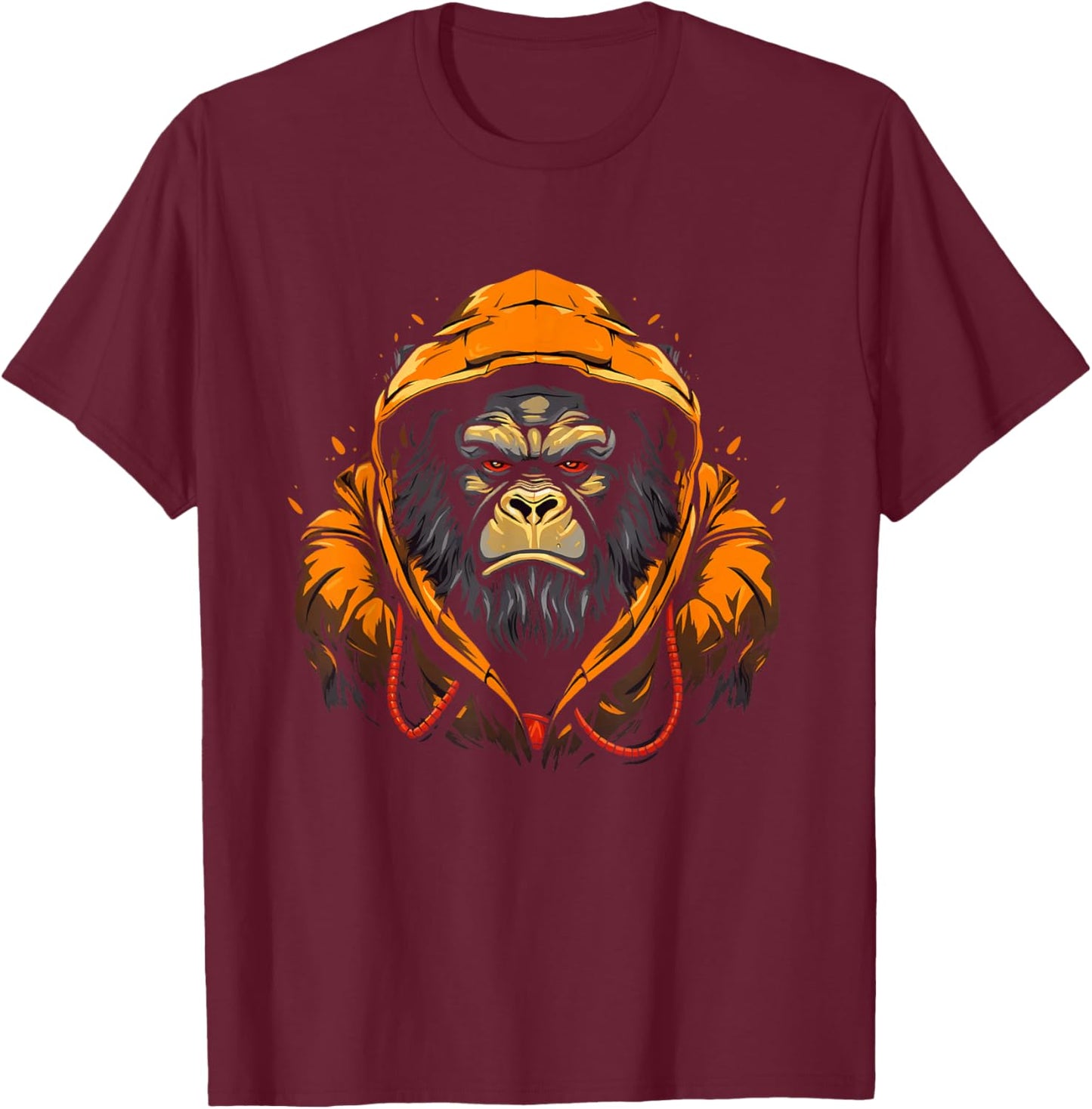 Gorilla Wearing Ape Wildlife Artwork Monkey Graphic T-Shirt - T-Shirt | Maroon