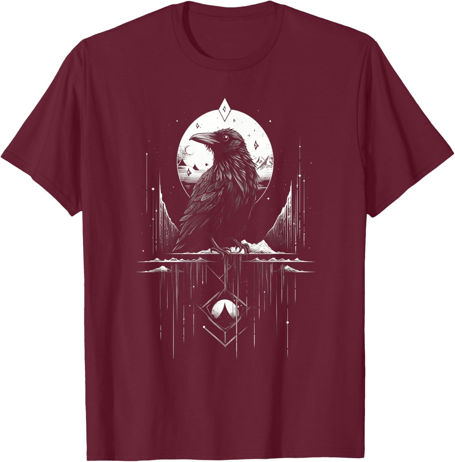 Raven Crow Dark Bird Witchcraft Omens Midnight T-Shirt - T-Shirt | Maroon