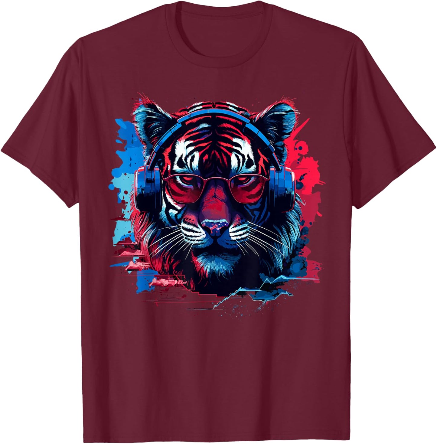 Sound Activated Audio Waveforms Concerts Party Tiger Decor T-Shirt - T-Shirt | Maroon