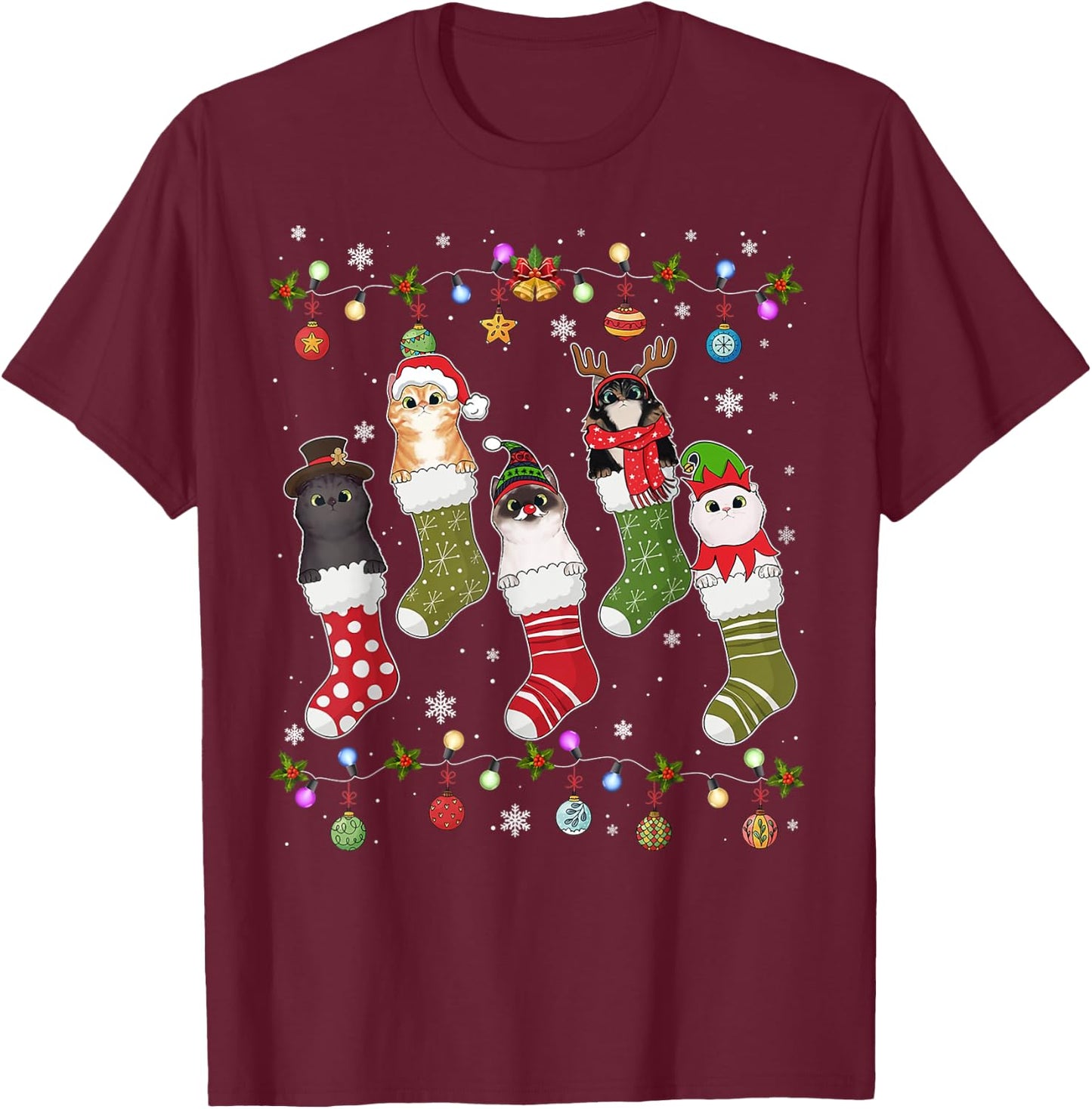 Meow-ry Christmas Funny Cat Pajama for the Whole Family Xmas Women Kids T-Shirt - T-Shirt | Maroon