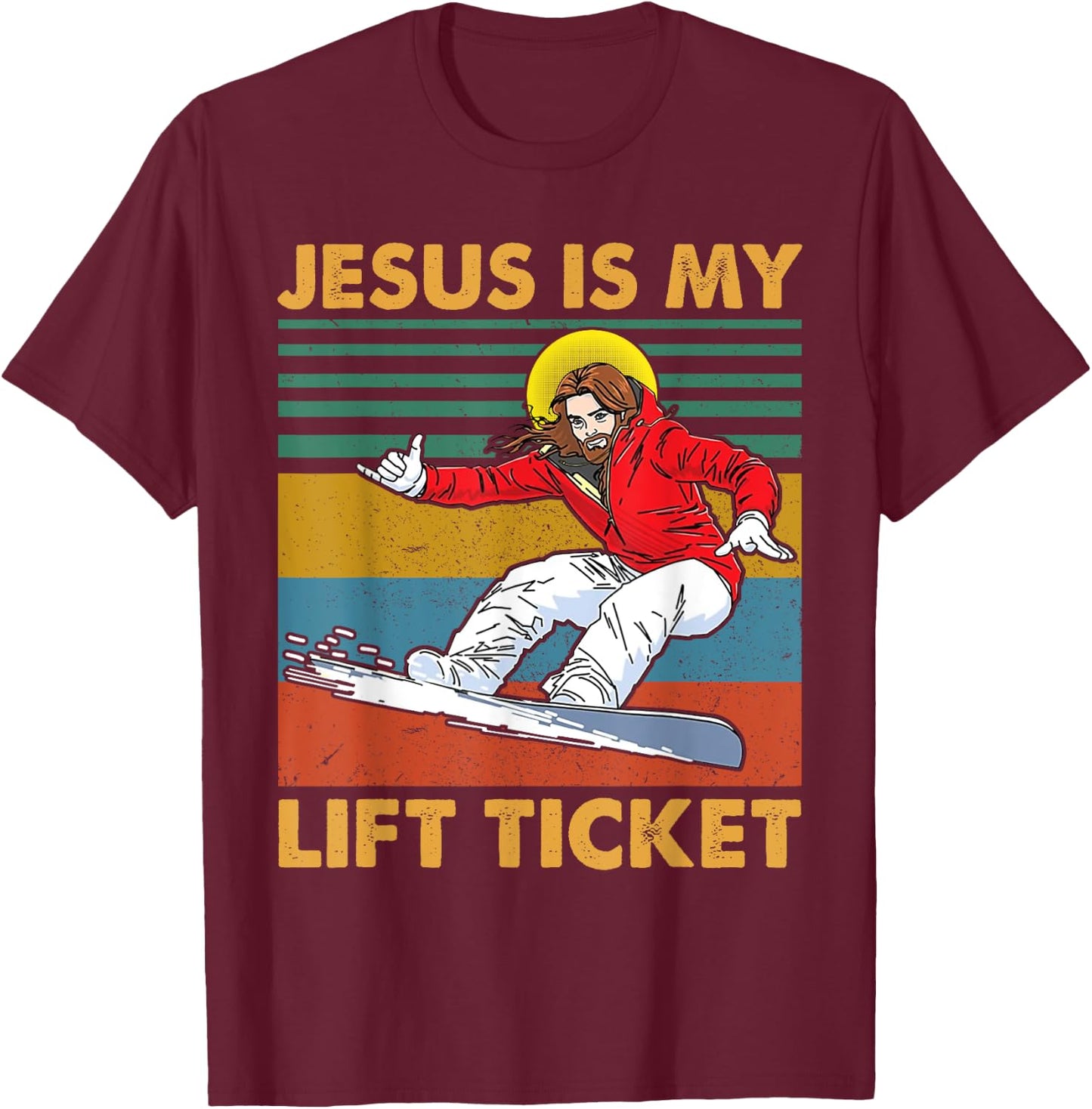 Vintage Jesus Is My Lift Ticket Christian Gift T-Shirt - T-Shirt | Maroon