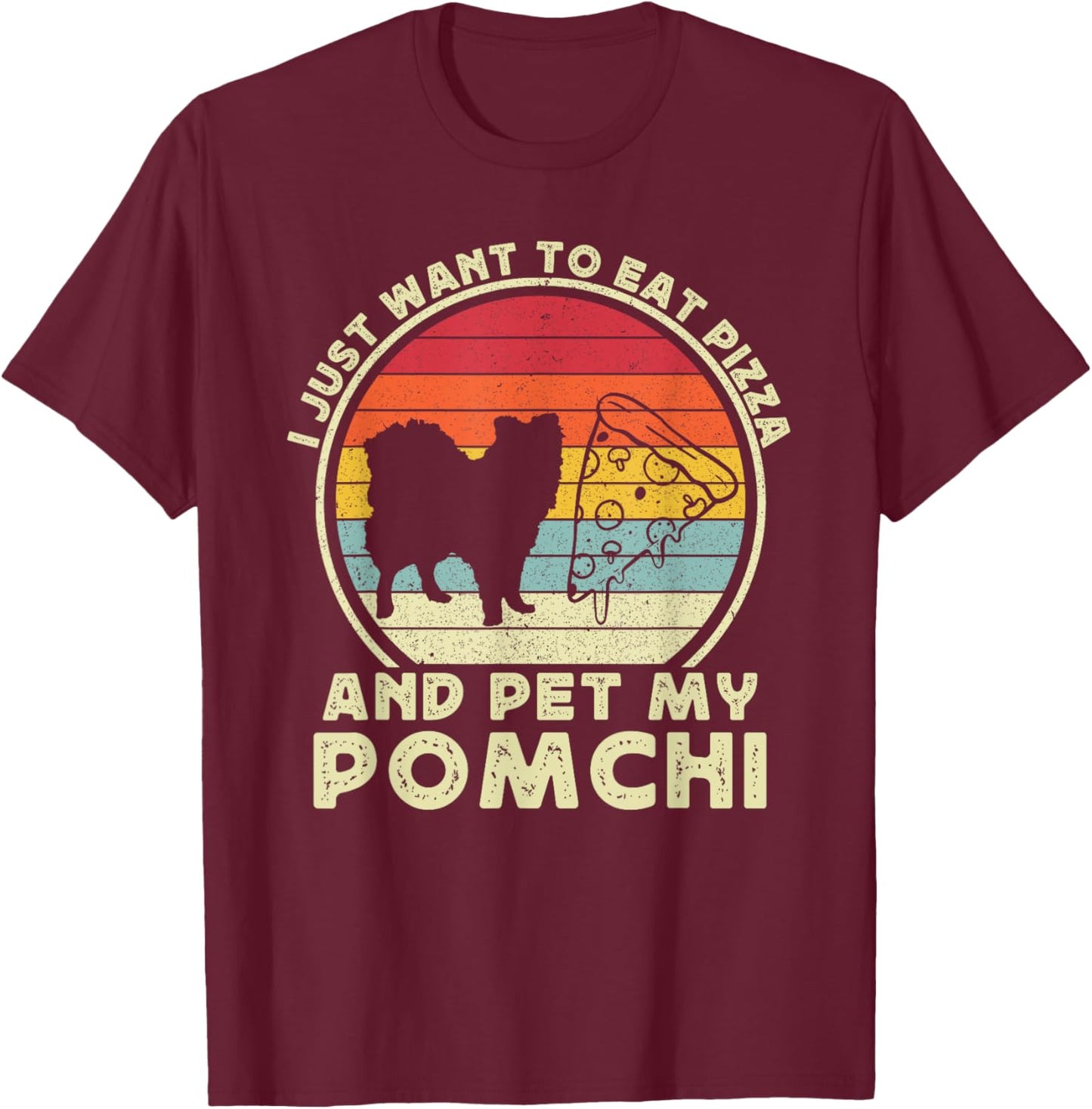 Pizza And Pomchi Women Pom-Chi Dog Mom Dad Funny T-Shirt - T-Shirt | Maroon