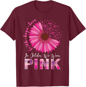 In October We Wear Pink Breast Cancer Awareness T-Shirt - T-Shirt | Maroon