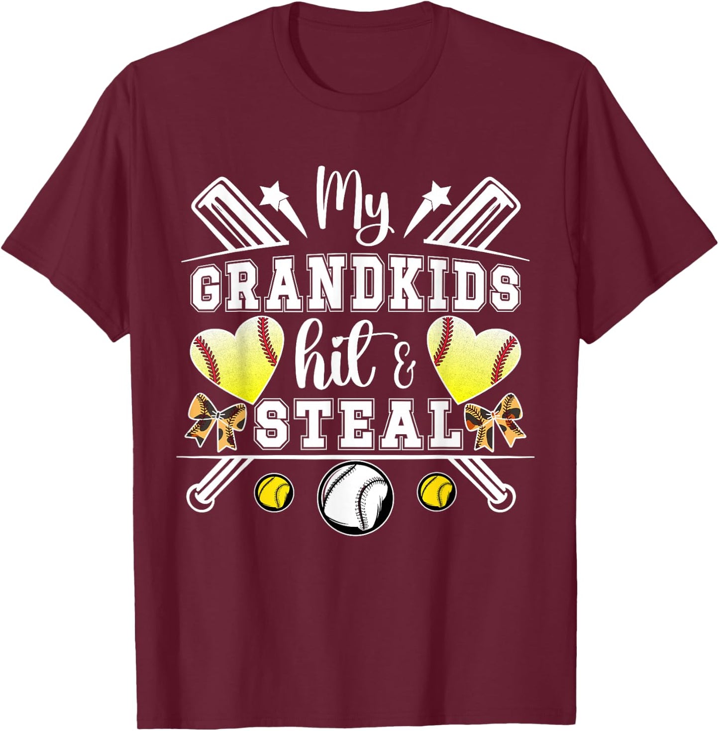My Grandkids Hit & Steal Baseball Softball Grandma T-Shirt - T-Shirt | Maroon