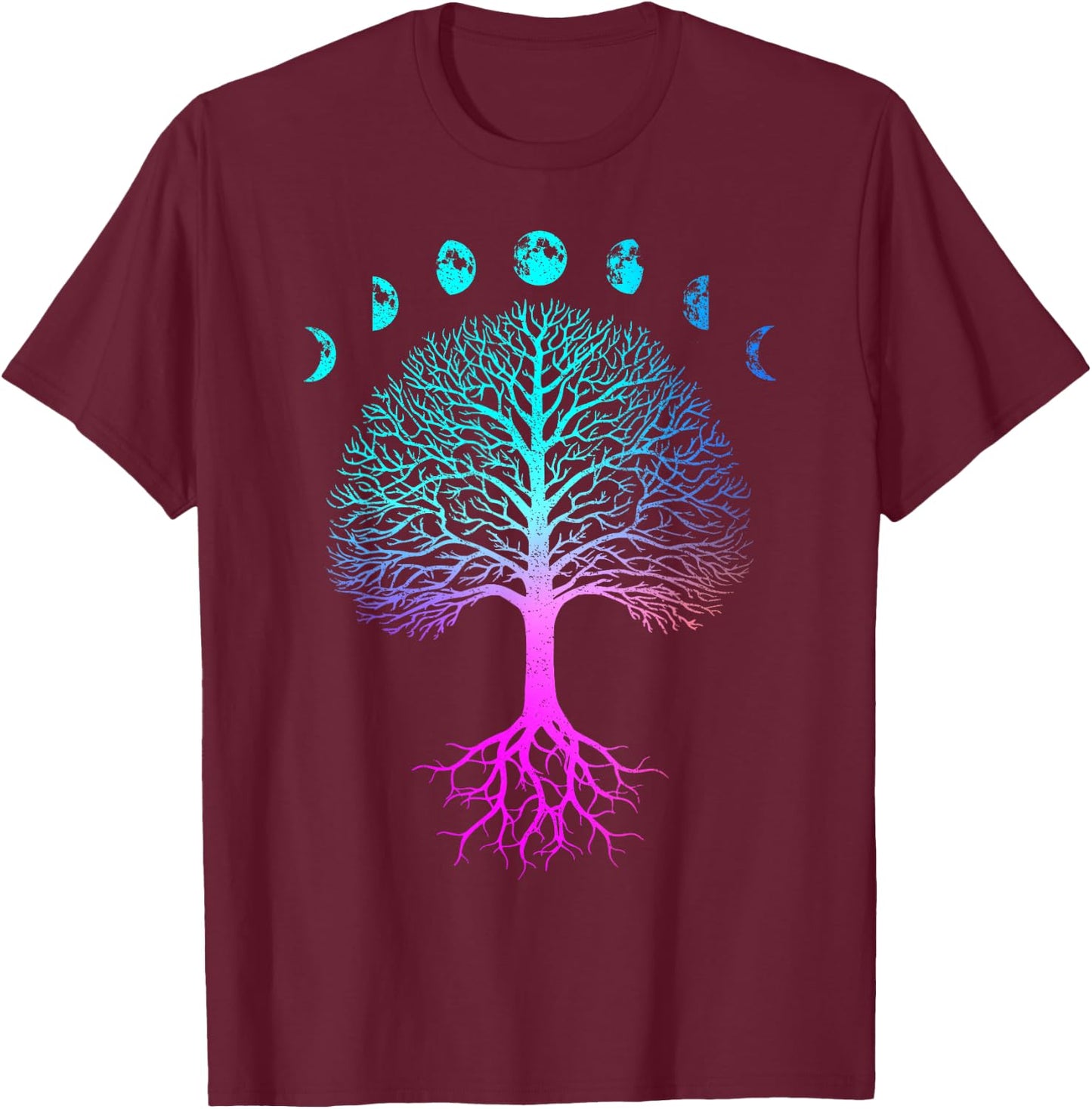 Tree of Life Phases of the Moon Vintage Retro Yoga Gift T-Shirt - T-Shirt | Maroon