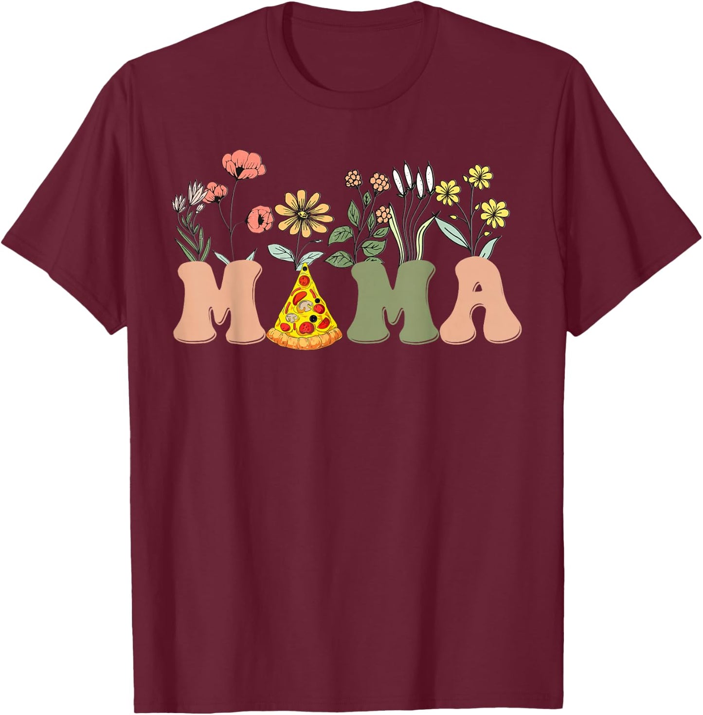 Mama Birthday Pizza Theme Birthday Pizza Lover Party T-Shirt - T-Shirt | Maroon