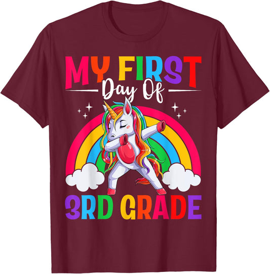 My First Day Of 3rd Grade Unicorn Third Grade Team Girls T-Shirt - T-Shirt | Maroon