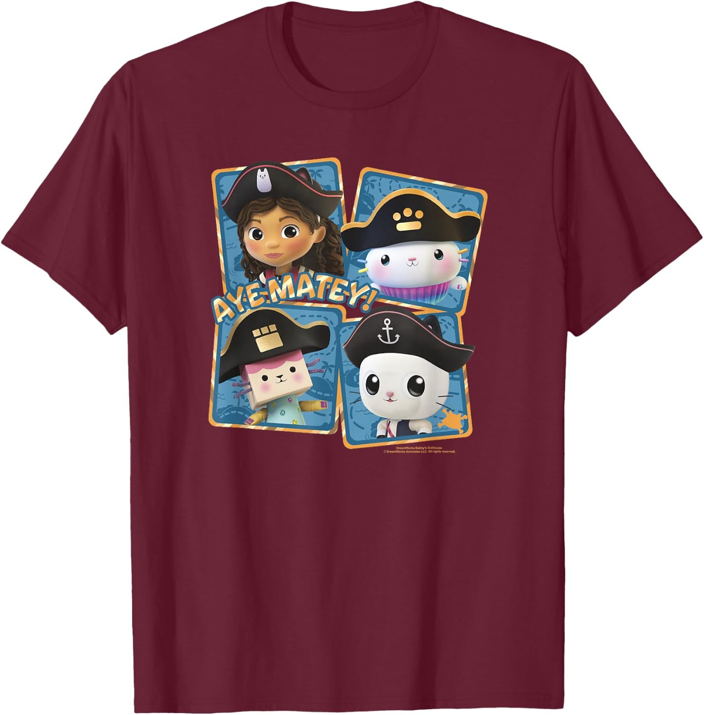 Gabby's Dollhouse Group Shot Pirates Ate Matey! T-Shirt - T-Shirt | Maroon