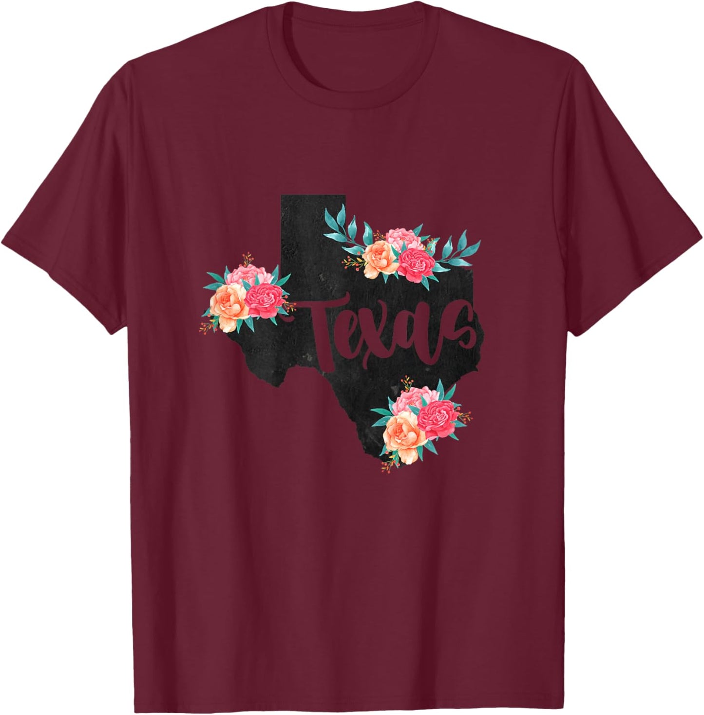 Vintage Texas Home State Map Pride Flowers Retro Rodeo T-Shirt - T-Shirt | Maroon