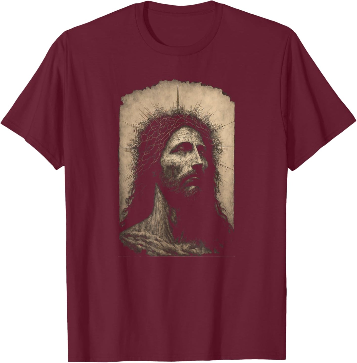 Biblical Christ Catholic Jesus Shroud of Turin Aesthetic T-Shirt - T-Shirt | Maroon