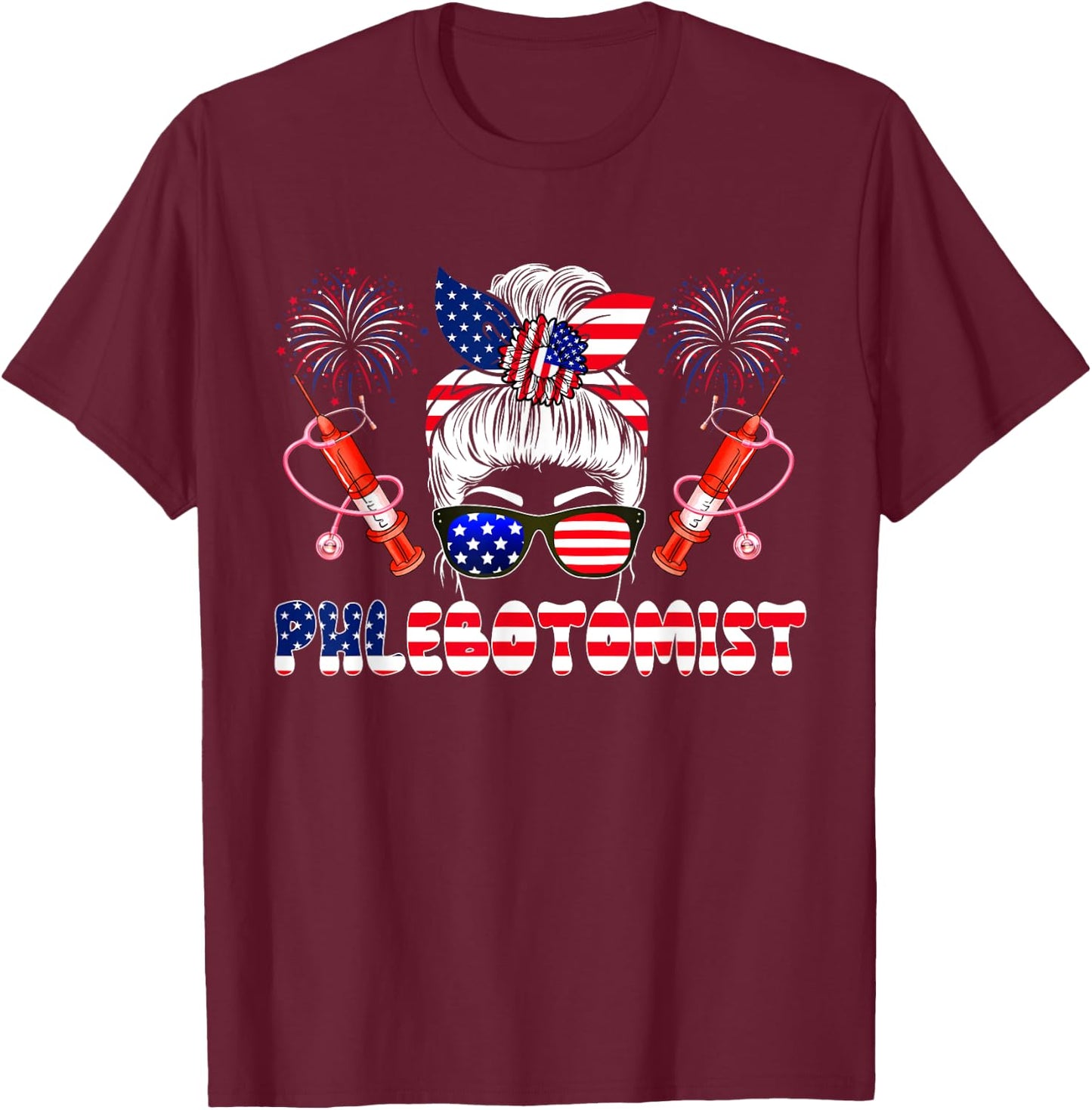 Phlebotomist 4th Of July Woman Bow Tie American Flag Lover T-Shirt - T-Shirt | Maroon