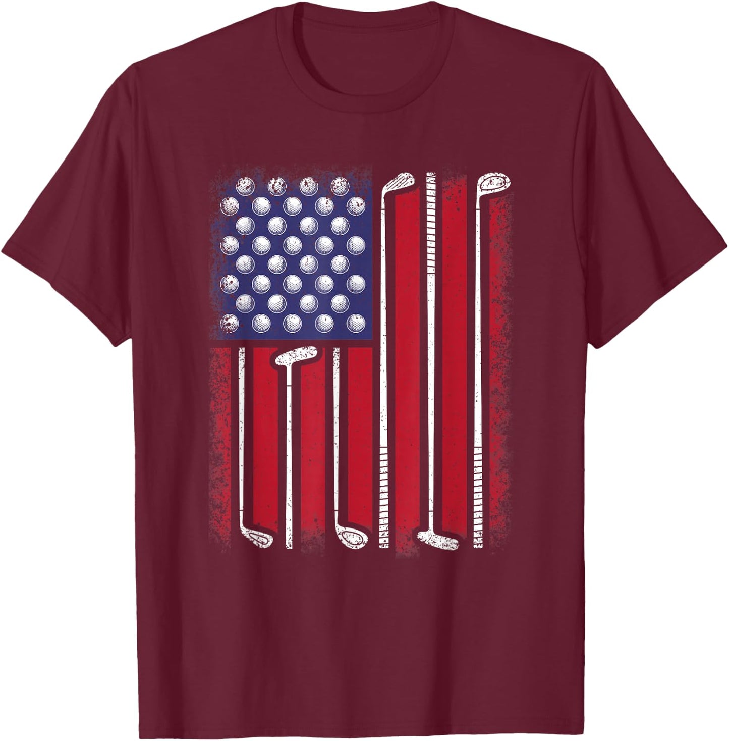 Funny Golf American Flag Golf Player Vintage Golfer Men Boys T-Shirt - T-Shirt | Maroon