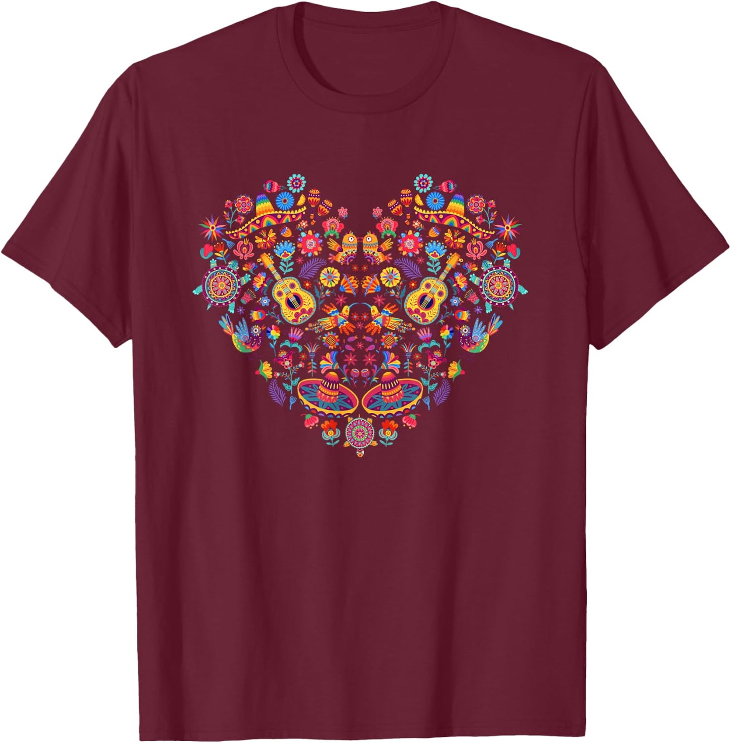 Alebrije, spirit animals, floral colorful design, latin art T-Shirt - T-Shirt | Maroon